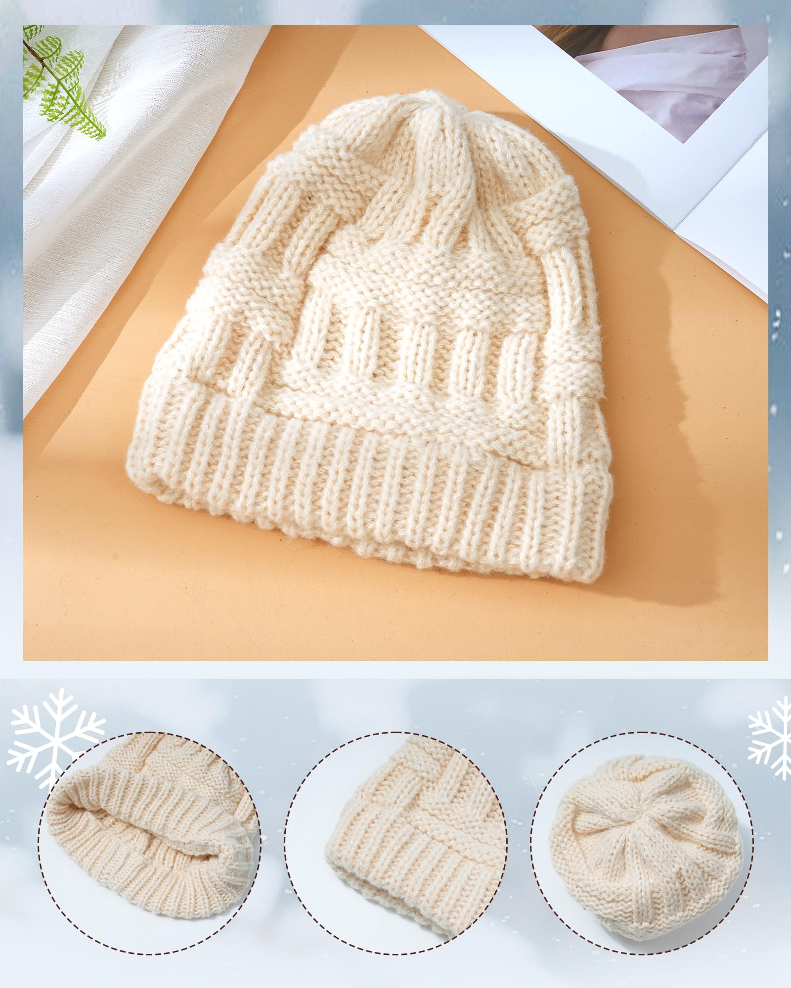 Bonnet Tricoté pour Femmes Bonnet d'hiver avec Trou pour Queue de Cheval Chaud Chapeaux Tricoté d'hiver pour Femmes et Filles