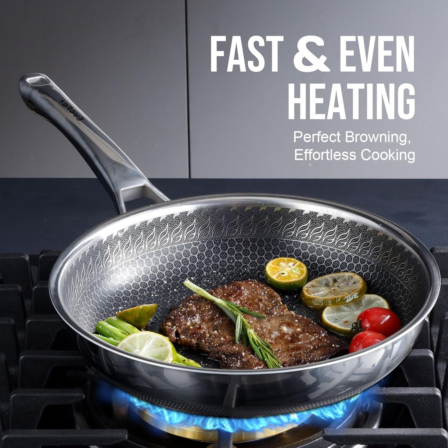 10 Inch Hybrid Nonstick Frying Pan, Stainless Steel Pan Non Stick Skillet, PFOA Free Cookware, Non Toxic Chef's Pan, Compatible with Electric, Gas and Induction, with Lid - Image 3