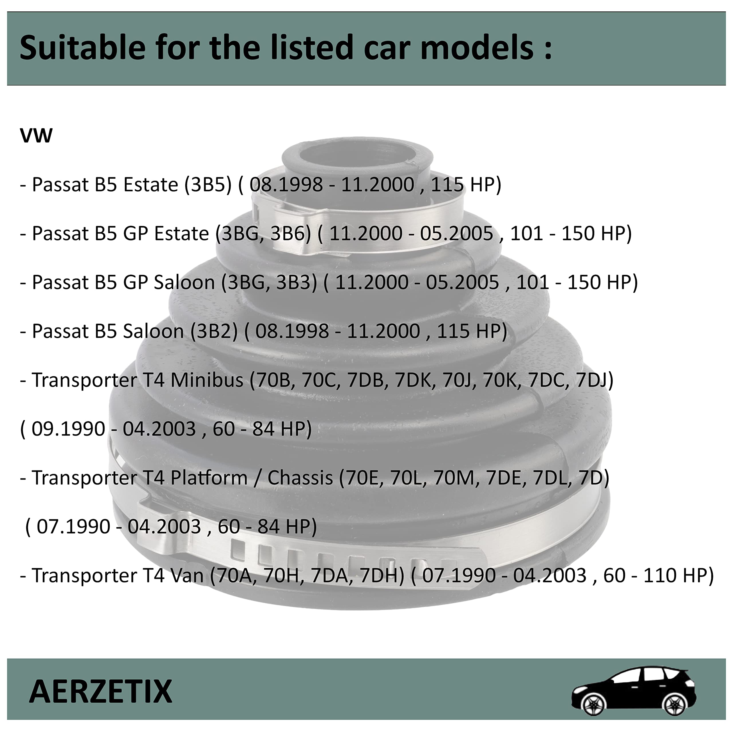 AERZETIX - C66776 - Soufflet de cardan + 2 colliers - côté de montage: des deux côtés de l'essieu avant, côté roue - compatible avec numéros OE 441498203AS, 701498203S