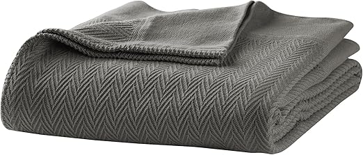 Amazon Com Nitraa 100 有機棉素色毯 永恆的人形編織和斜紋編織下擺 經典毯子縫線 長針棉 Oeko Tex 認證 灰色 特大號 加州特大號 居家與廚房