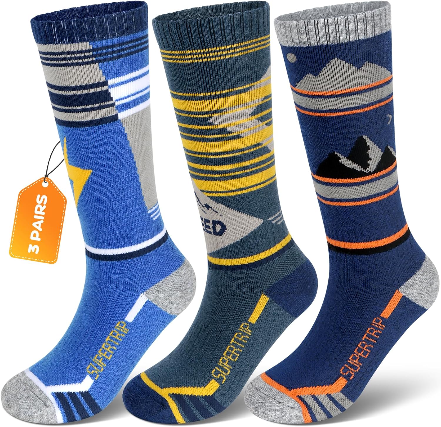 Supertrip Kids Merino Wool Ski Socks 3 Pairs Boys Girls Youth Thermal Winter Warm Thick Socks for Skiing Snowboarding