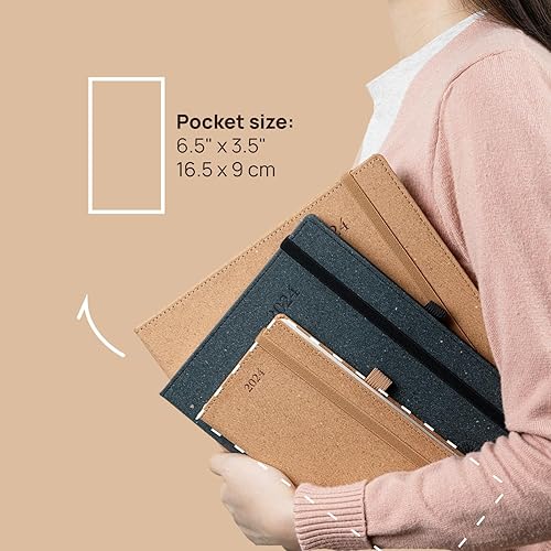 Miniatura 6 de POPRUN Agenda semanal de bolsillo reciclado 2024 3.5 x 6.5 pulgadas, materiales 100% ecológicos, agenda pequeña 2024, calendario diario, semanal,