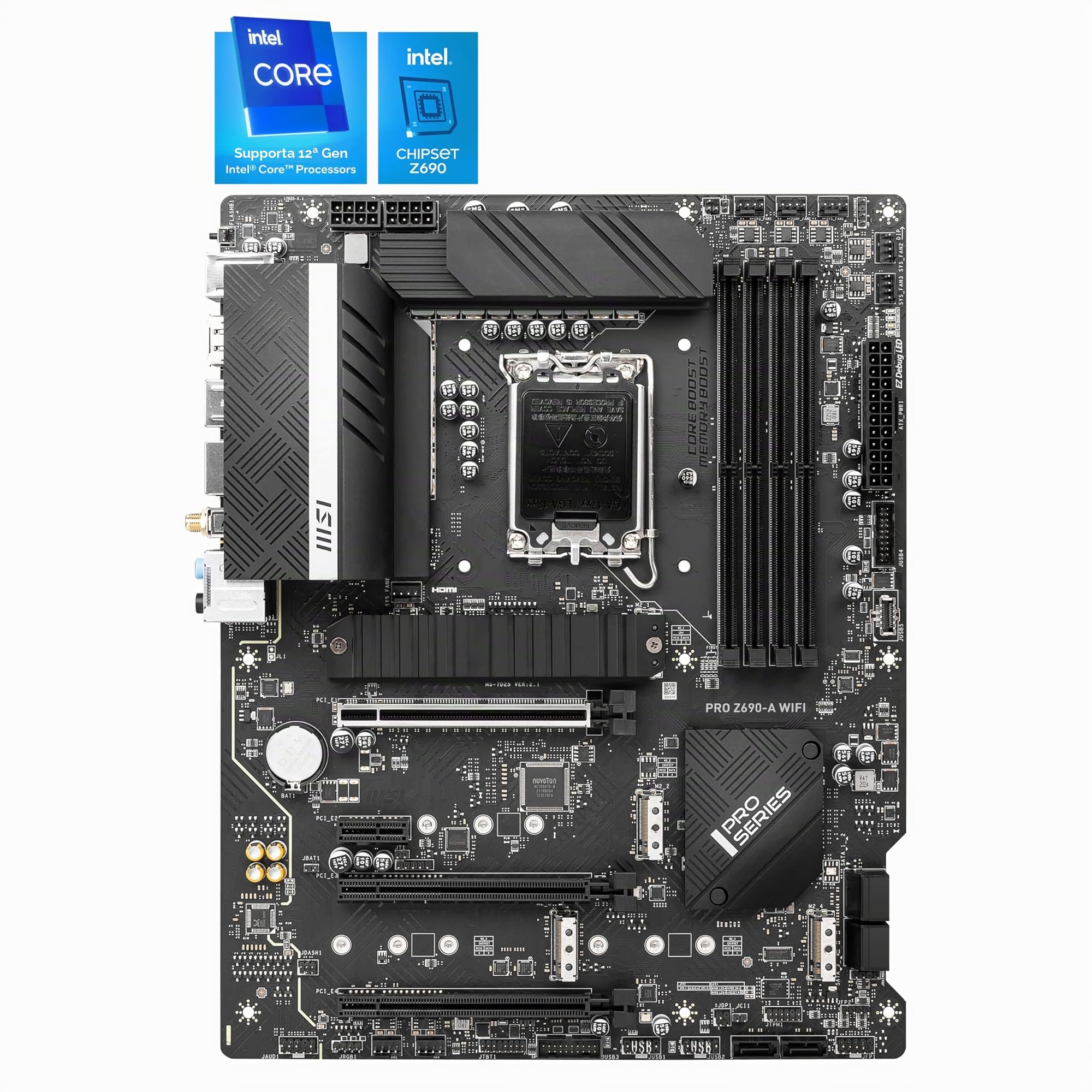 MSI PRO Z690-A WIFI Scheda madre ATX - Supporta i processori Intel Core 12th Gen, LGA 1700-14 Duet Rail 55A VRM, DDR5 Memory Boost 6400MHz/OC, 1 x PCIe 5.0 x16, 3 x M.2 Gen4 x4, 2.5G LAN, Wi-Fi 6E
