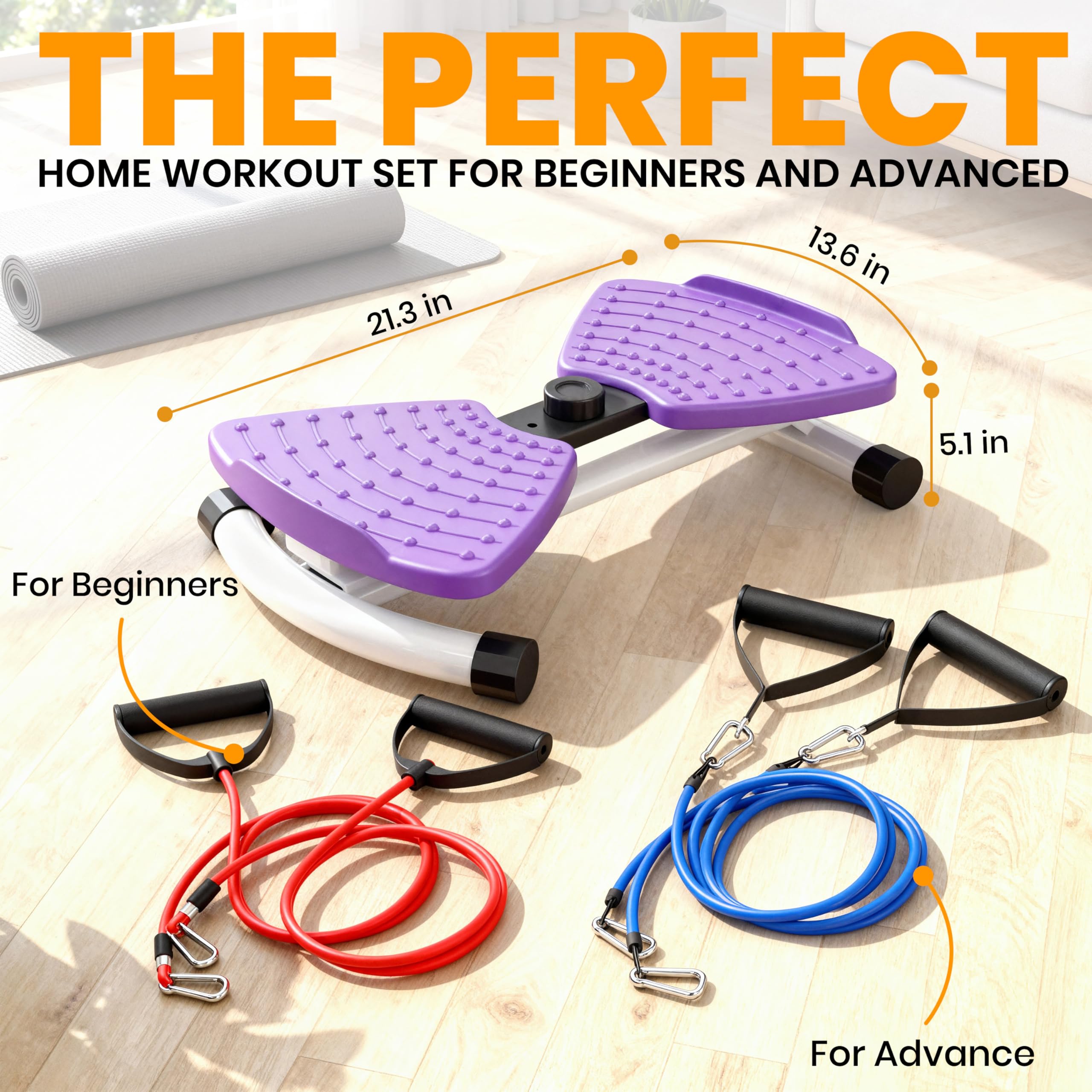 Ronai Máquina de torsión de cintura con bandas de resistencia, tabla ajustable para abdominales para fitness en el hogar, pedales duales, rotación silenciosa, rastrea el tiempo, repeticiones y calorías, capacidad de 300 libras (morado) 4
