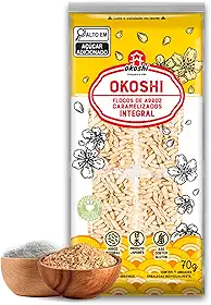 Okoshi Integral 4 Barrinhas - Doce Japonês, Snacks Saudáveis de Lanches Fit para a Dieta - Vegano, Arroz Integral, Açúcar Orgânico, Sem Glúten, Sem Lactose, Sem Gordura Trans, Kosher - 70g