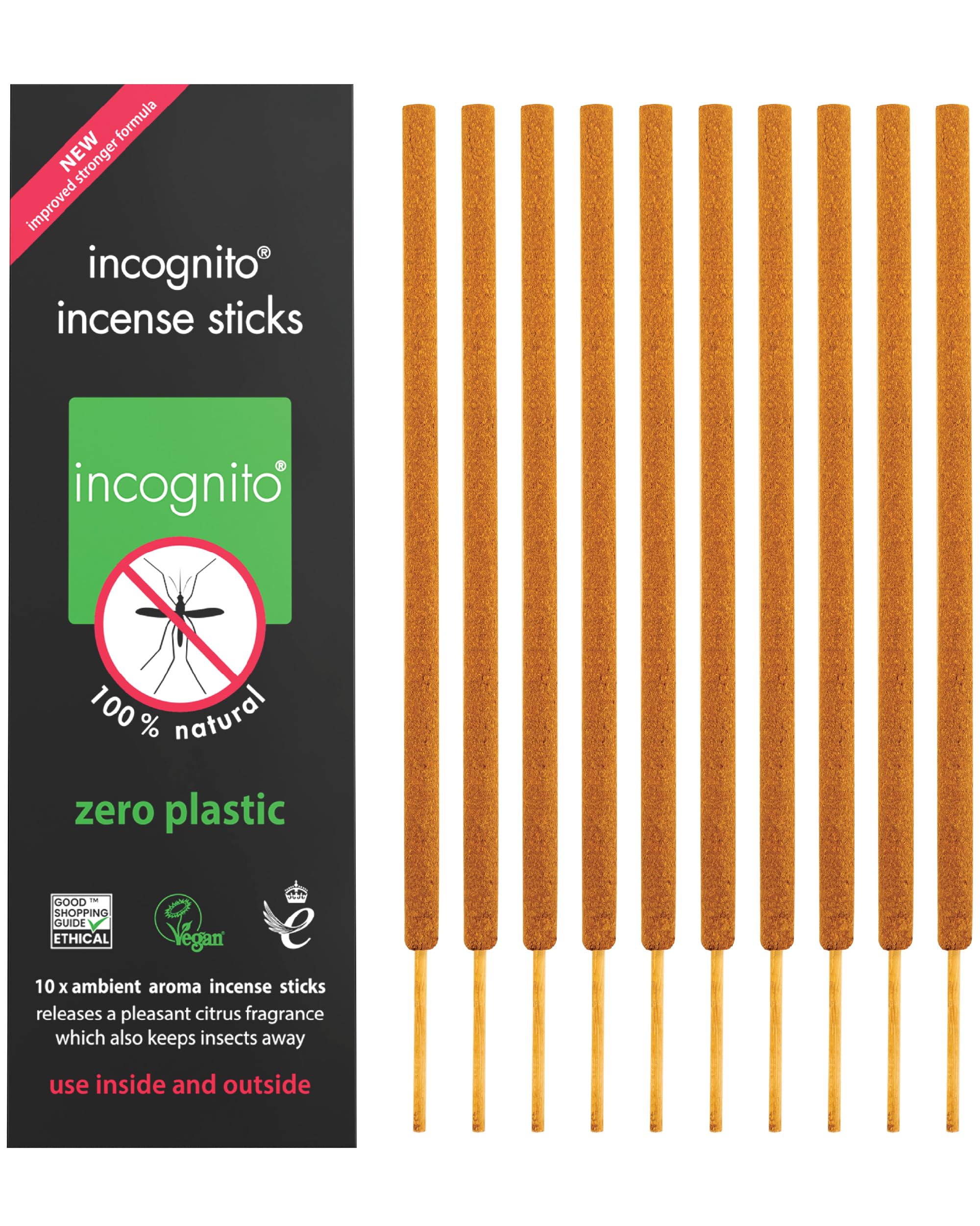 INCOGNITO AntiMosquito Citronella incense Sticks sticks Lasting Up To 2 hours Insect and Mosquito Repellent Suitable For Indoors Outdoors Citronella Natural Refreshing Incense Burners, Black, 10 count