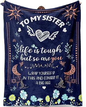 Sisters Gifts from Sister, Sister Blanket, Sisters Birthday Gifts from Sisters Brother - Gift for Sis, Blue Flannel Sis Blanket 60"x50" inches