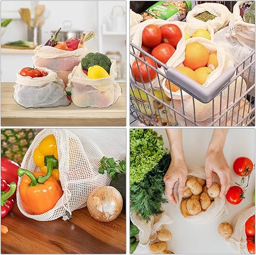 Miniatura 3 de Bolsas de compras reutilizables de malla de algodón, lavables, ecológicas, de primera calidad, transparentes, ligeras, sin granel, para