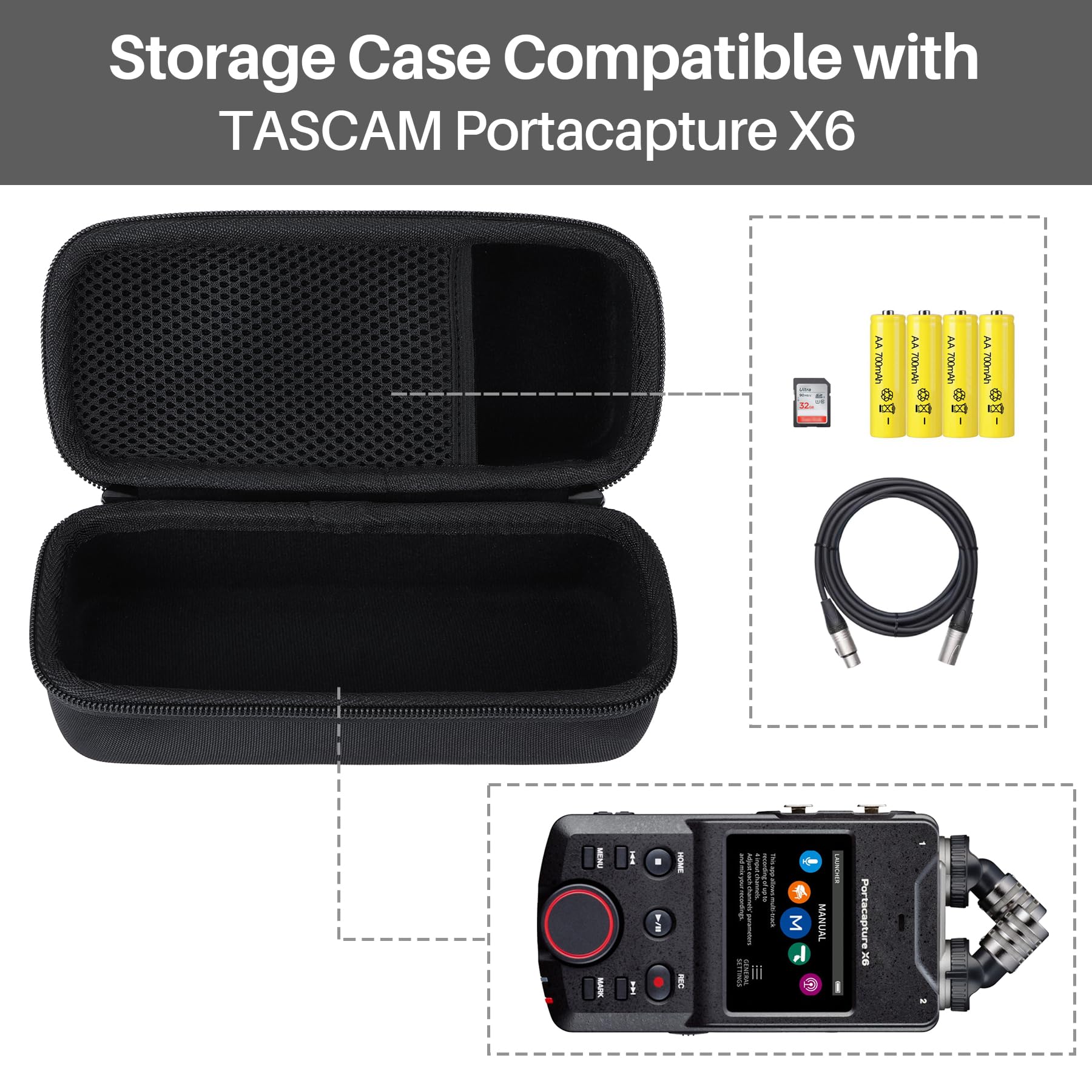 Lebakort Hard Carry Case Compatibie with Portacapture X6 Portable Track High-Resolution Recorder, Black, für Tascam X6 - Image 3