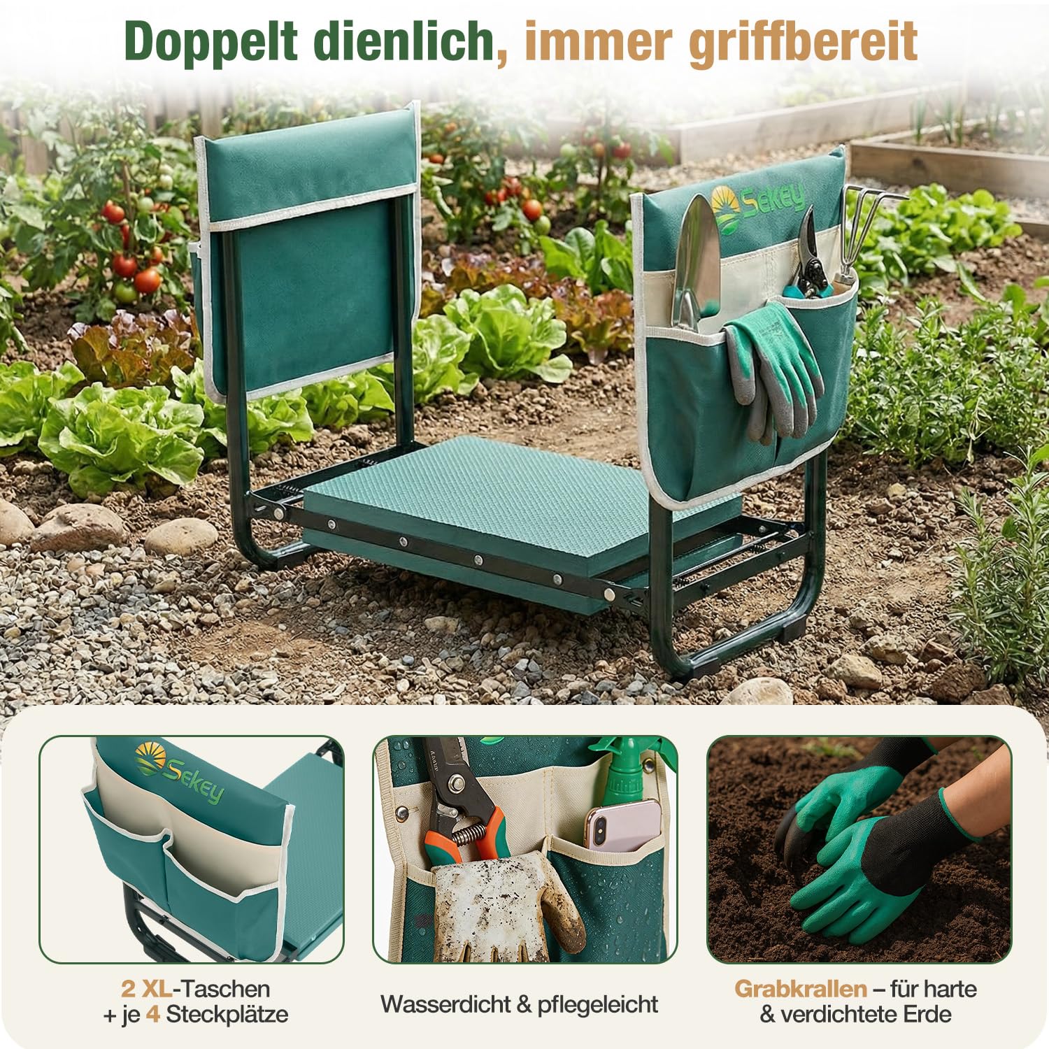 Sekey Kniebank für Gartenarbeit, höhenverstellbar klappbar, bis 180kg