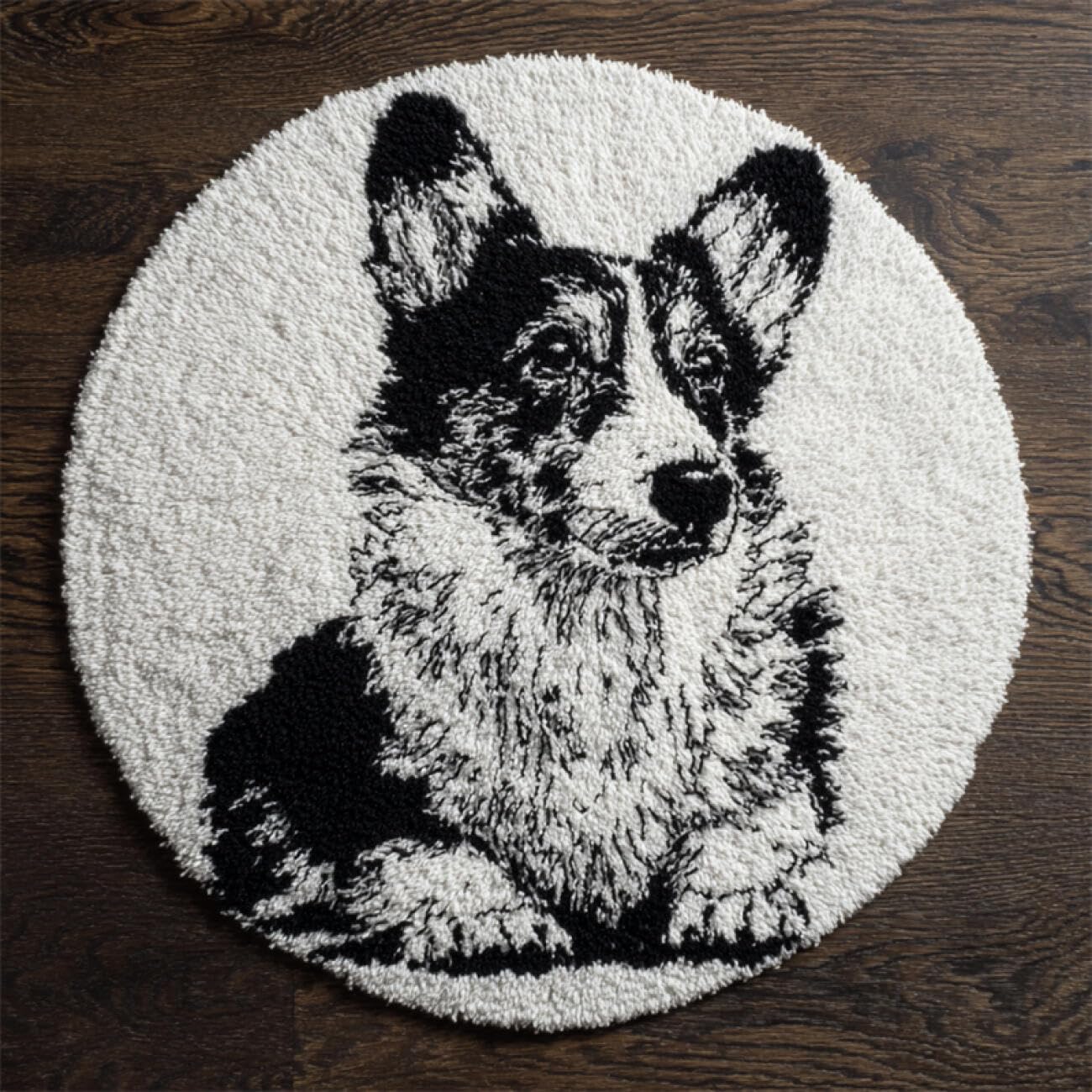 Kitquiver Dog Animal Latch Hook Craft Kits Black and White Corgi DIY for Kids and Adults Gift for Family Friends Needlework Crafts Cute Gifts 50x50cm