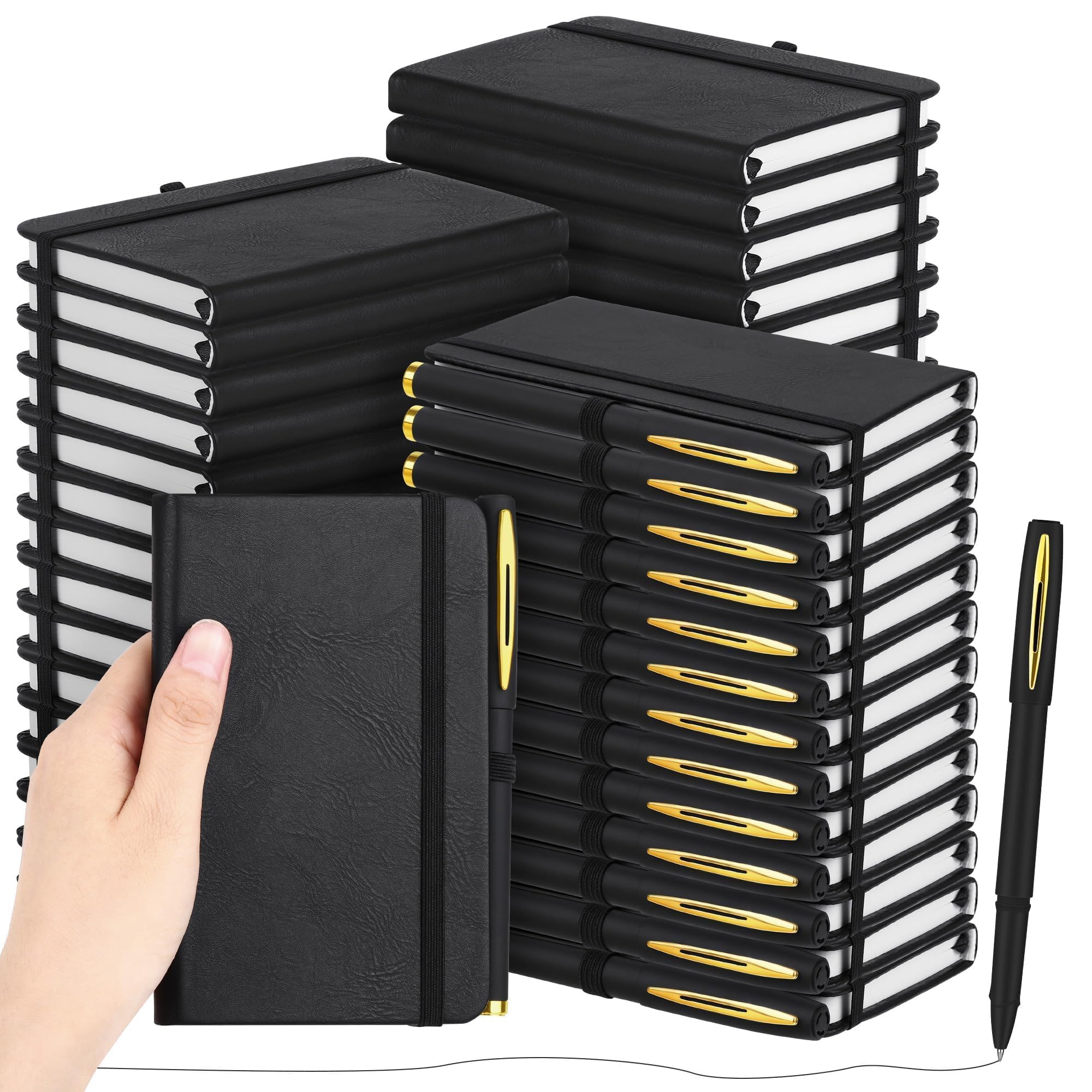 KOGGON 50 Pack Pocket Notebook Journals with Pens, 160 Pages, 3.5x5.5 Inches, A6 Mini Notebooks Small Journals College Ruled Hardcover Notebook PU