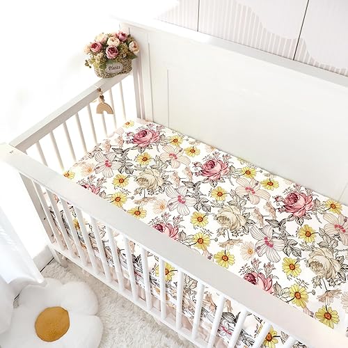 Miniatura 7 de Sábanas de cuna para niña y niño, sábana bajera ajustable para colchones estándar de cuna y de niño pequeño, ultra suaves y transpirables, sábanas