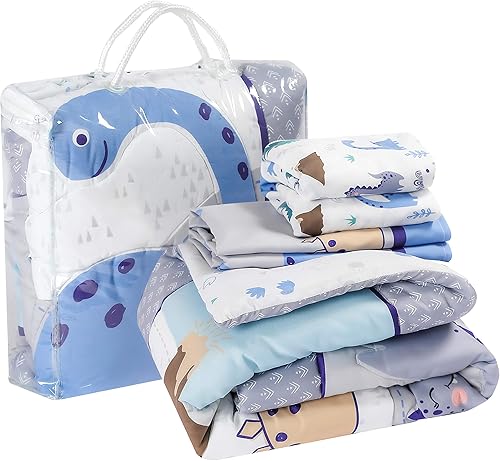 Miniatura 7 de La Premura Juego de ropa de cama para cuna de bebé para niños – Juego de edredón de 3 piezas tamaño estándar para cuna, color gris/azul – Ropa de