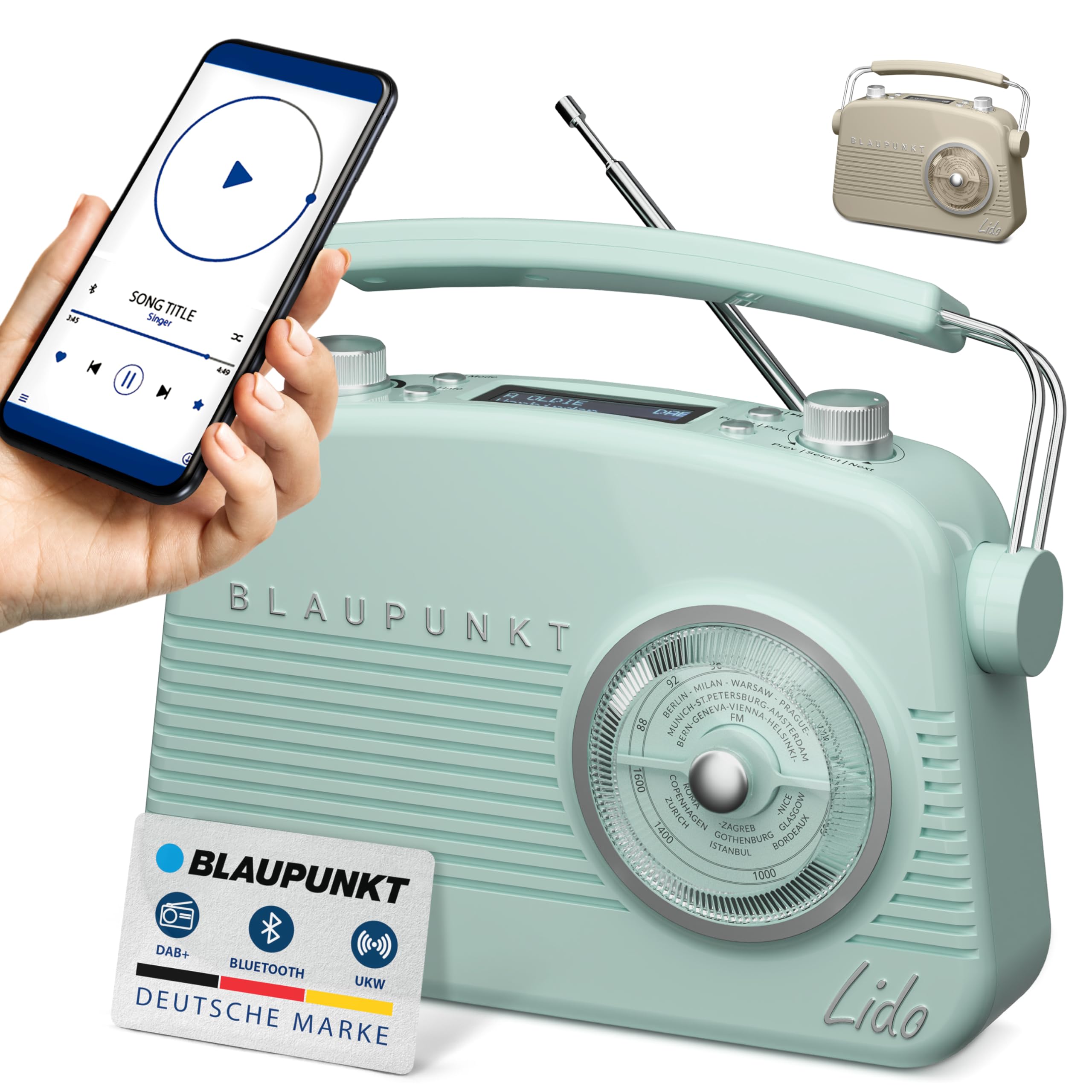 Blaupunkt LIDO VDR 10, Blau Nostalgieradio, DAB+ Radio Retro Design, digitales Radio mit Senderspeicher, Retro DAB Radio mit Bluetooth, UKW Empfang, kompakte Bauweise