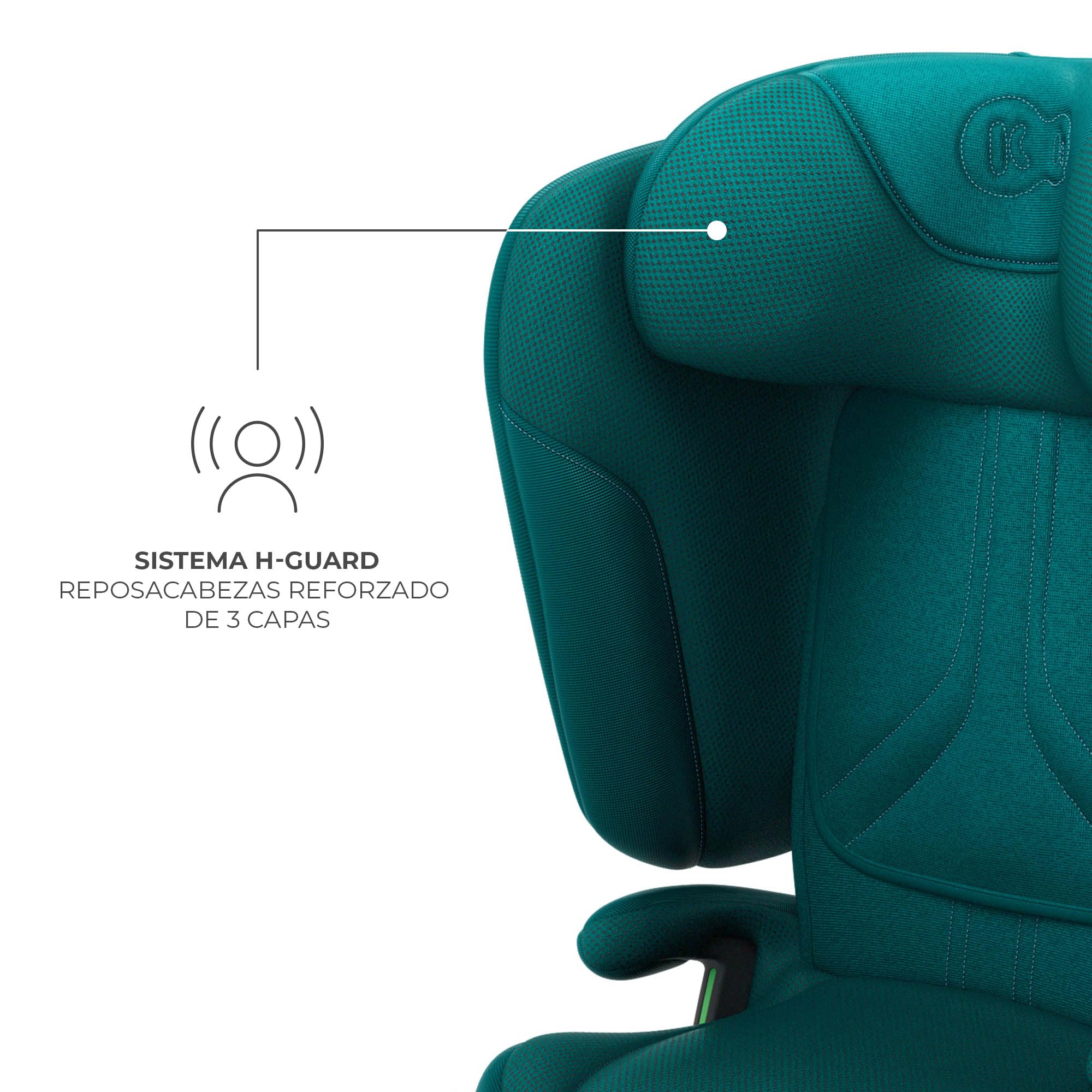 Kinderkraft UNITY 2, Fotelik 100–150 cm dla dzieci 3,5–12 lat, 5-stopniowa regulacja oparcia, Składany, ISOFIX, systemy SPS+ i H-GUARD, Tapicerka AIR FLOW, Łatwe czyszczenie, Zielony