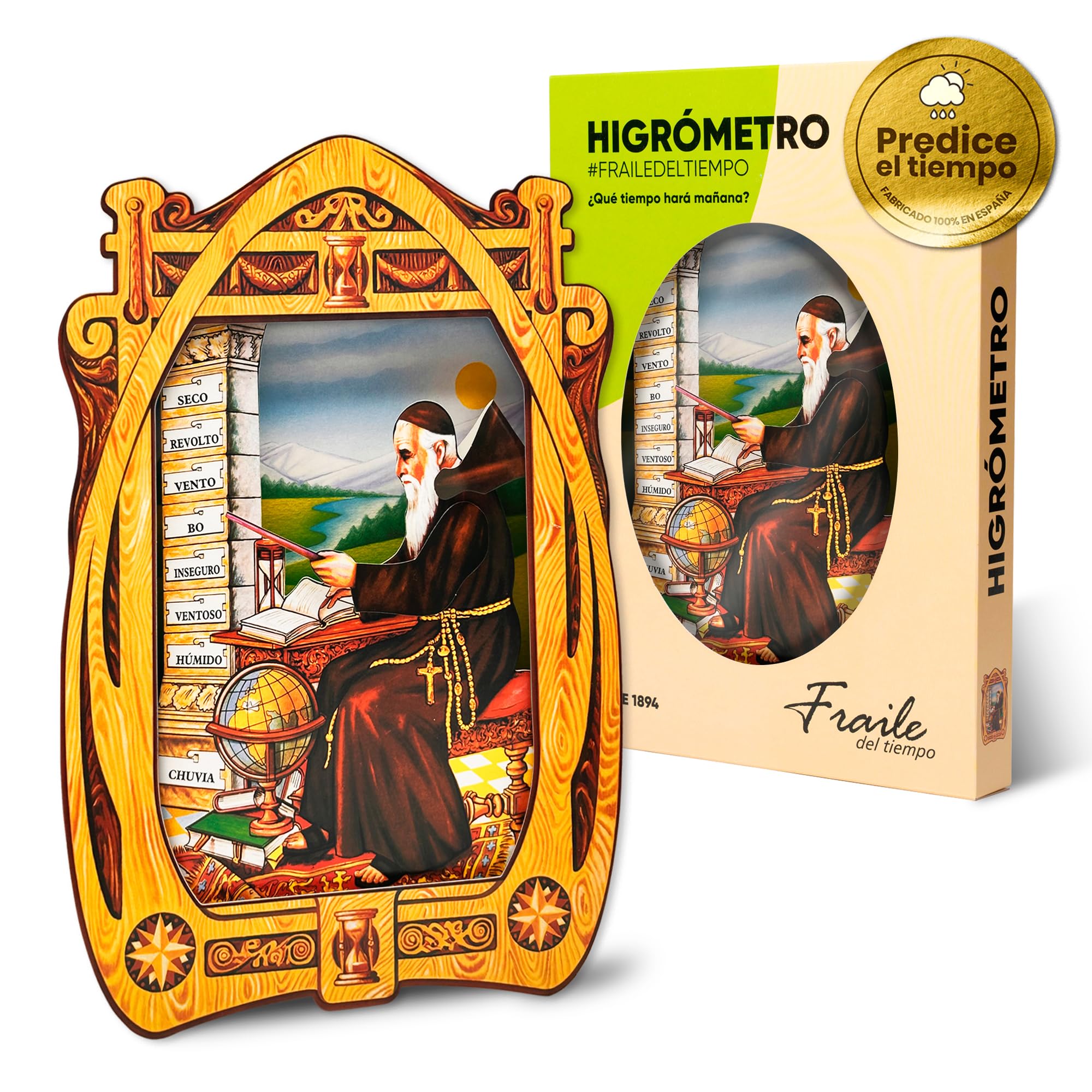 Igrometro Fraile del Tempo - Igrometro di Cabello Monaco del Tempo, indicatore tradizionale del clima e umidità, prodotto in Spagna