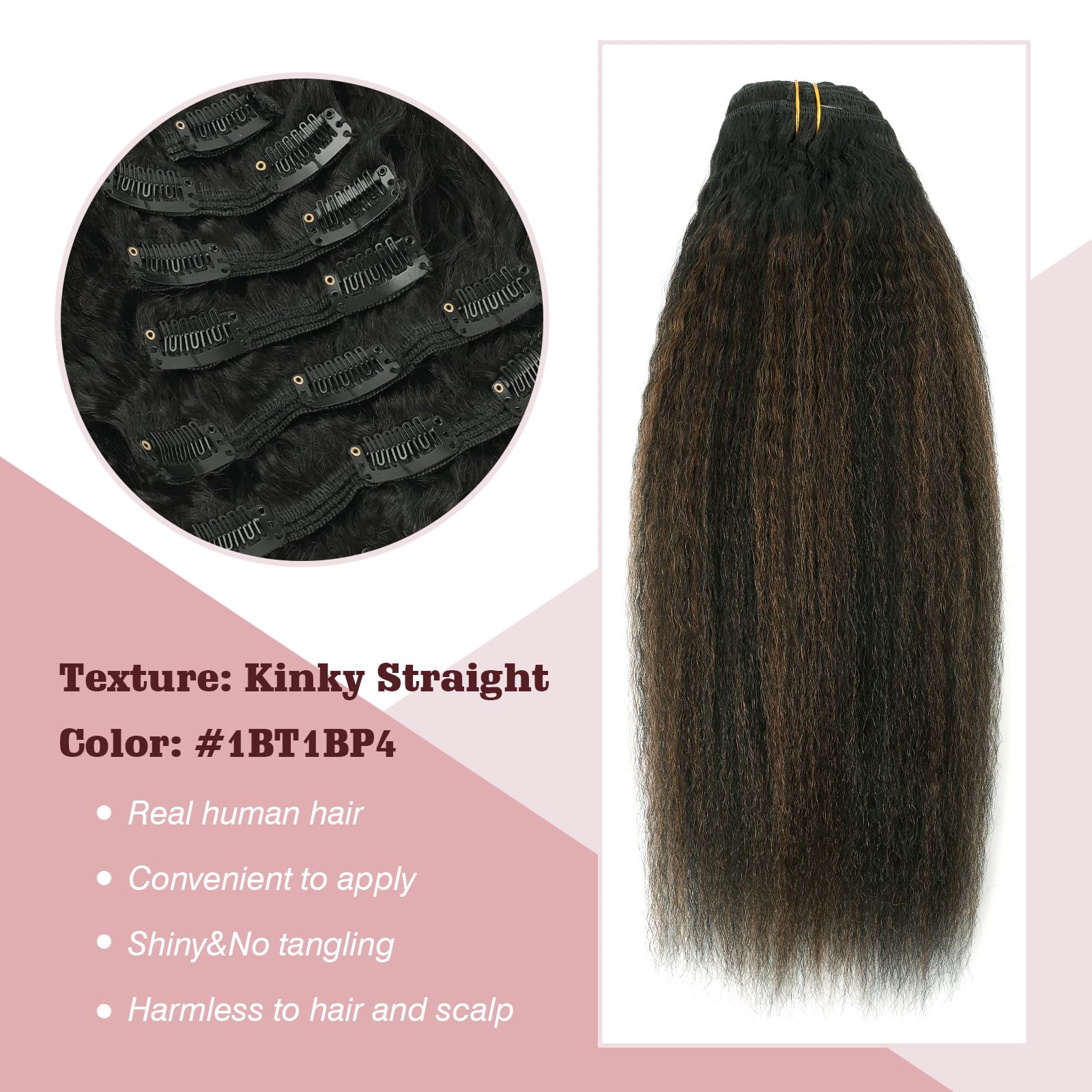 Sixstarhair Estensioni dei capelli umani Kinky Straight Clip Ins Doppia Trama con Radici Nere che si decolorano In Nero Naturale Con Marrone Cioccolato 4# per Donne Nere 120g 50cm 7 Pezzi