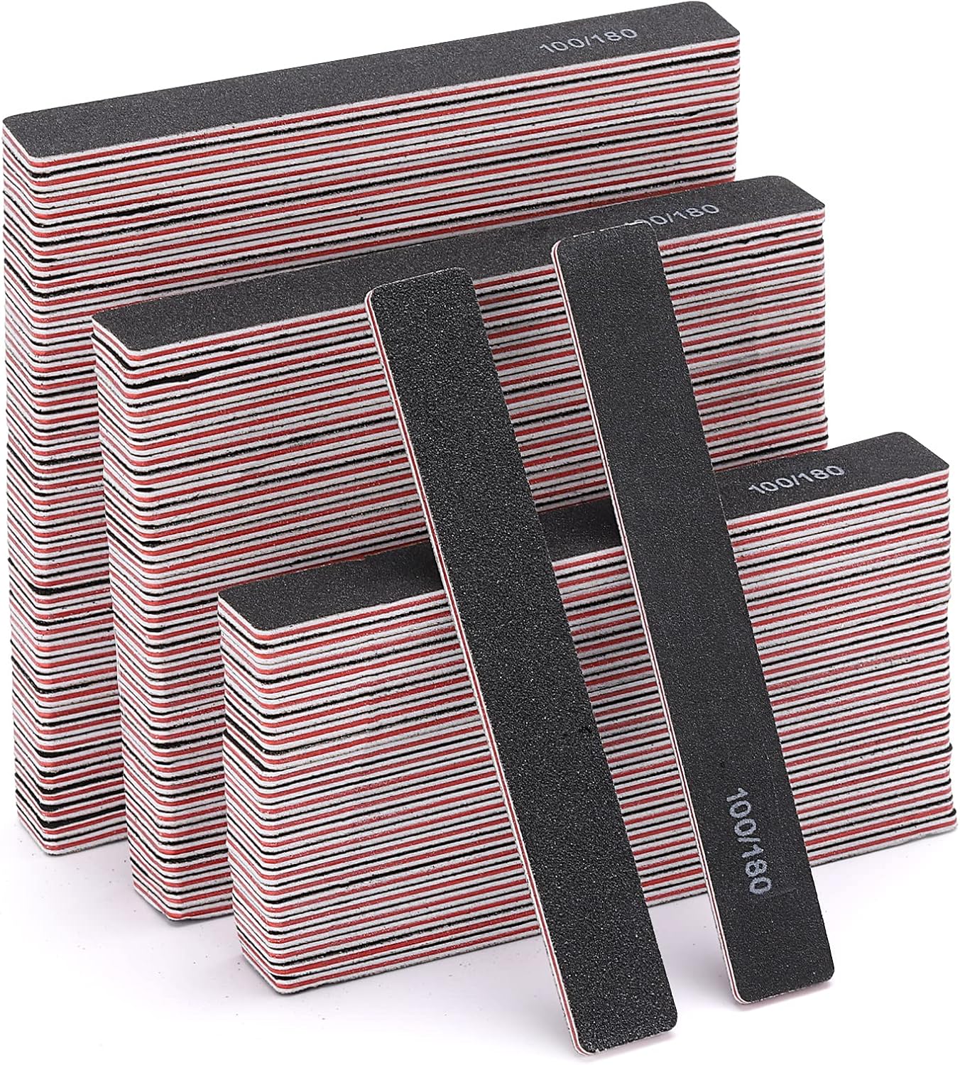 100 Pcs Black Nail Files 100/180 Grit Professional Double Sided Emery Boards Coarse and Medium Grit Rectangle Buffering File for Acrylic Nails