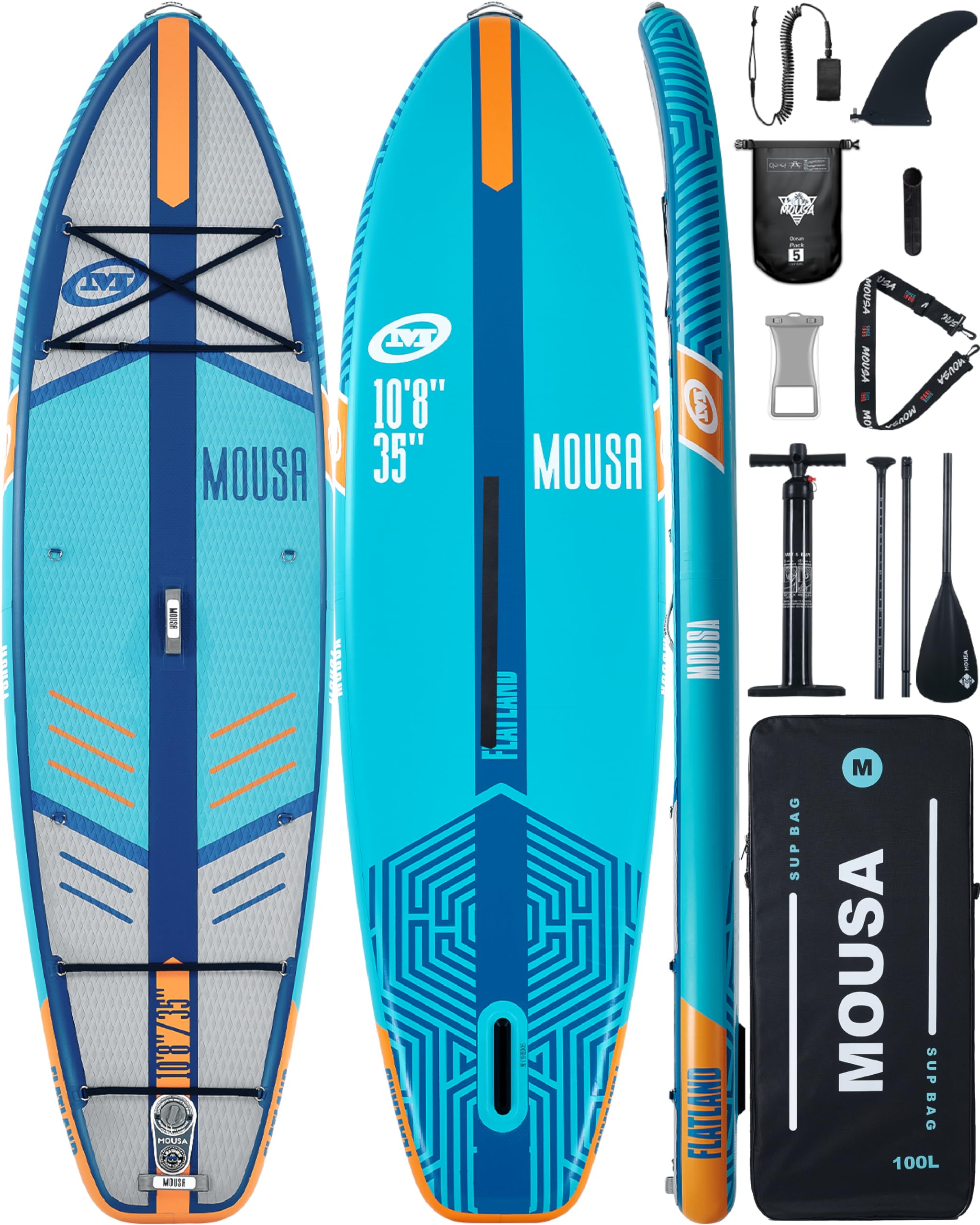 MOUSA 10’8 * 35 Extra Wide Inflatable Stand Up Paddle Board, Stable Paddleboard SUP for 2 People/Family, Anti-Slip Full EVA Deck,Shoulder Strap, 3 Handles, 100L Backpack, All-Round Sup Board, Big Fin