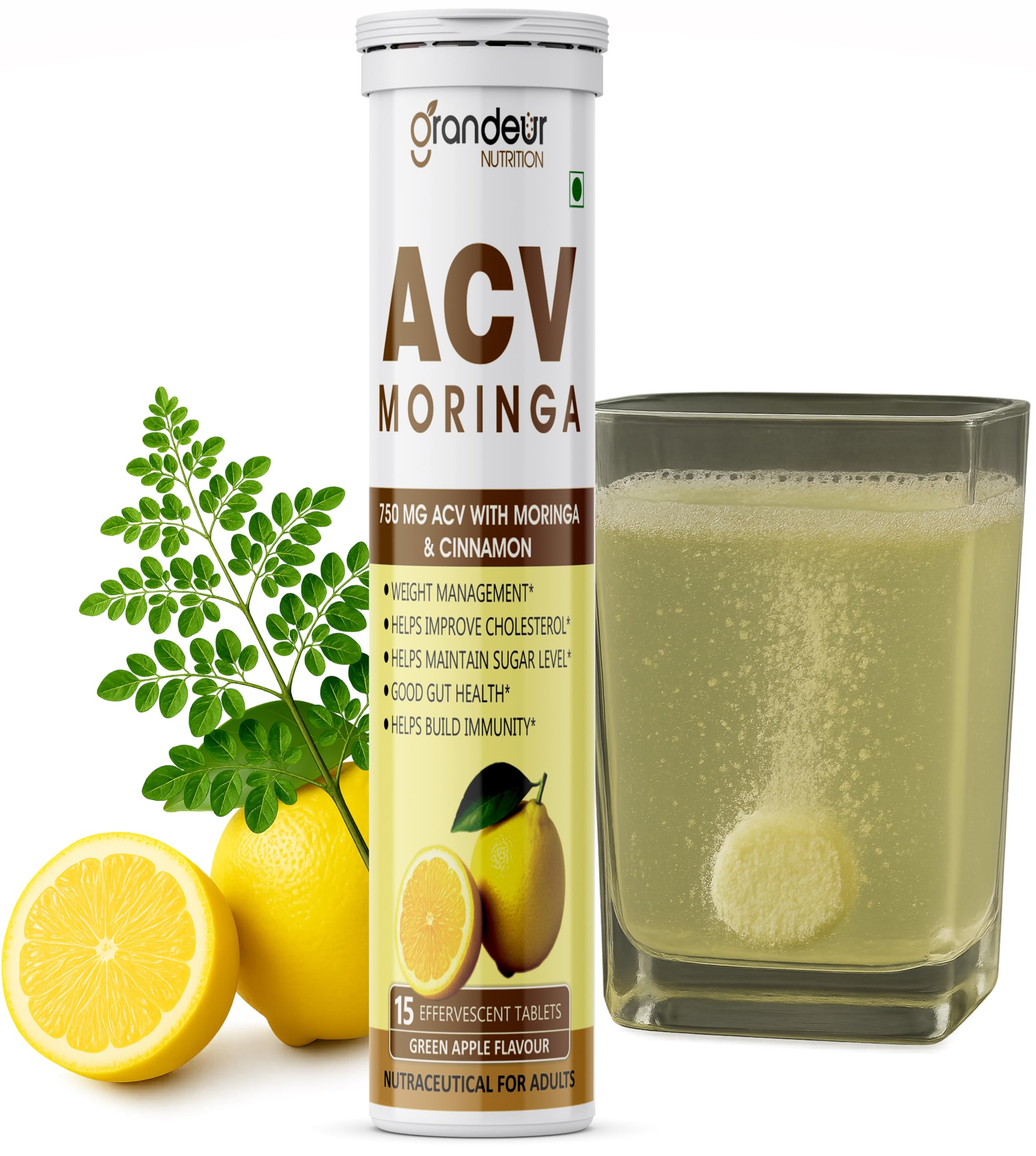 Grandeur ACV Moringa Apple Cider Vinegar Tablets 750mg, Green Apple, 60 tab — Amazon image 16