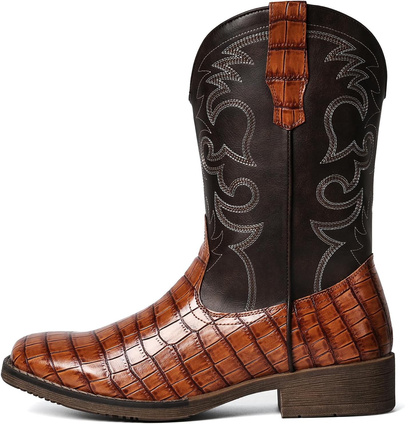 IUV Cowboy Boots For Men Western Caiman Tail Print Wide Fashionable Embroidered Pull On Slip Resistant Boots - Image 2