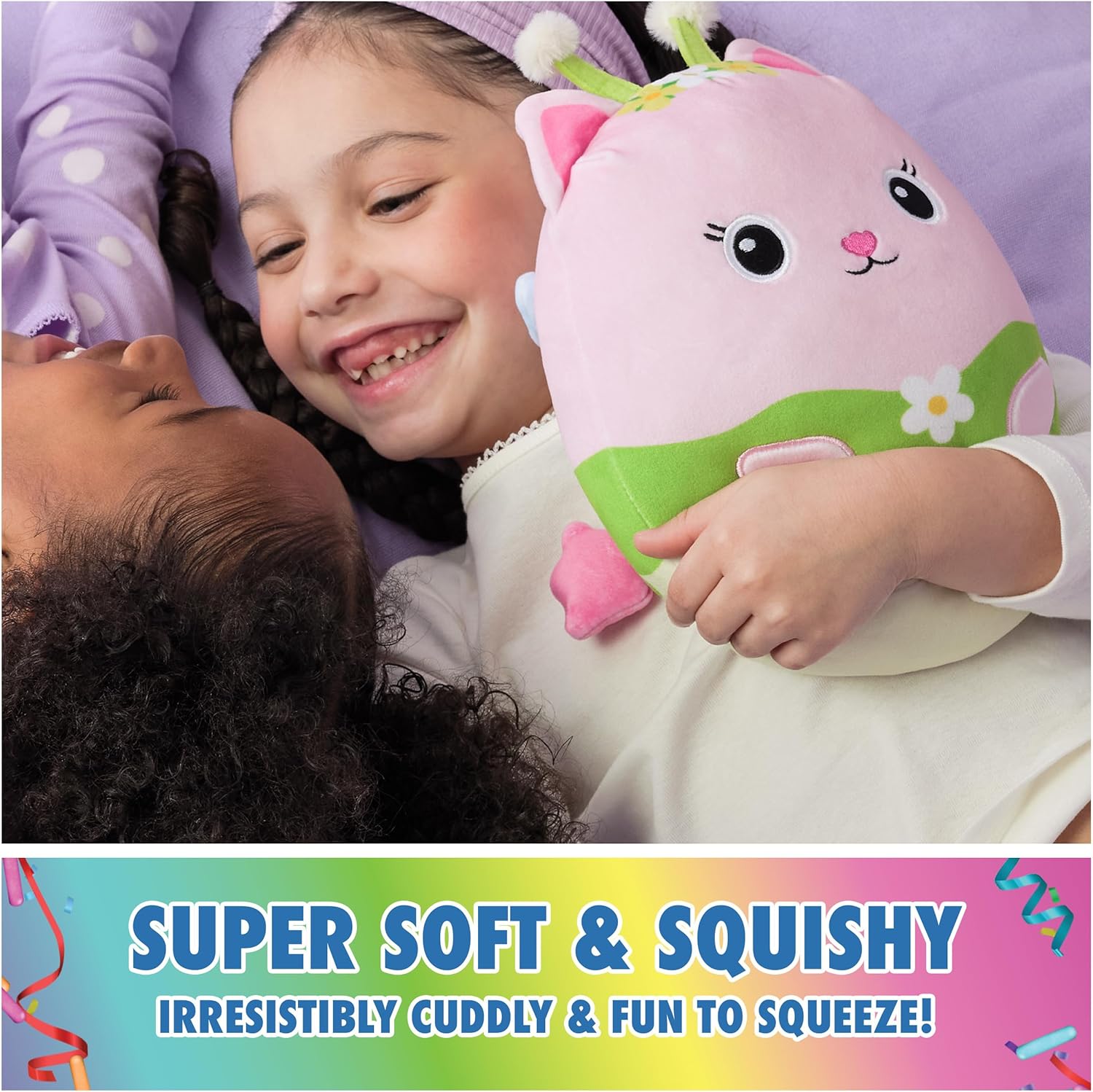 Gabby’s Dollhouse Official Kitty Fairy Squishy Plush Toy, Cat Stuffed Animal, Squishy Toys for Ages 1 & Up, Pink/Green, 8”
