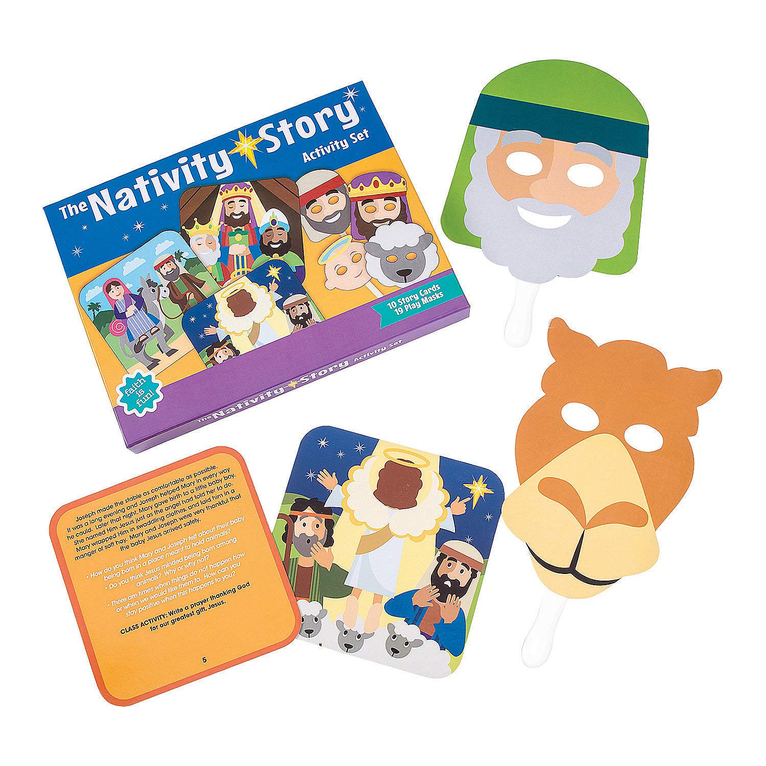 Fun Express Nativity Story Cards & Activity Masks - Educational Fun Christmas Learning Kids - Perfect for Sunday School Homeschooling Classroom Activities Engaging Holiday Crafts Stories - 29 Pieces