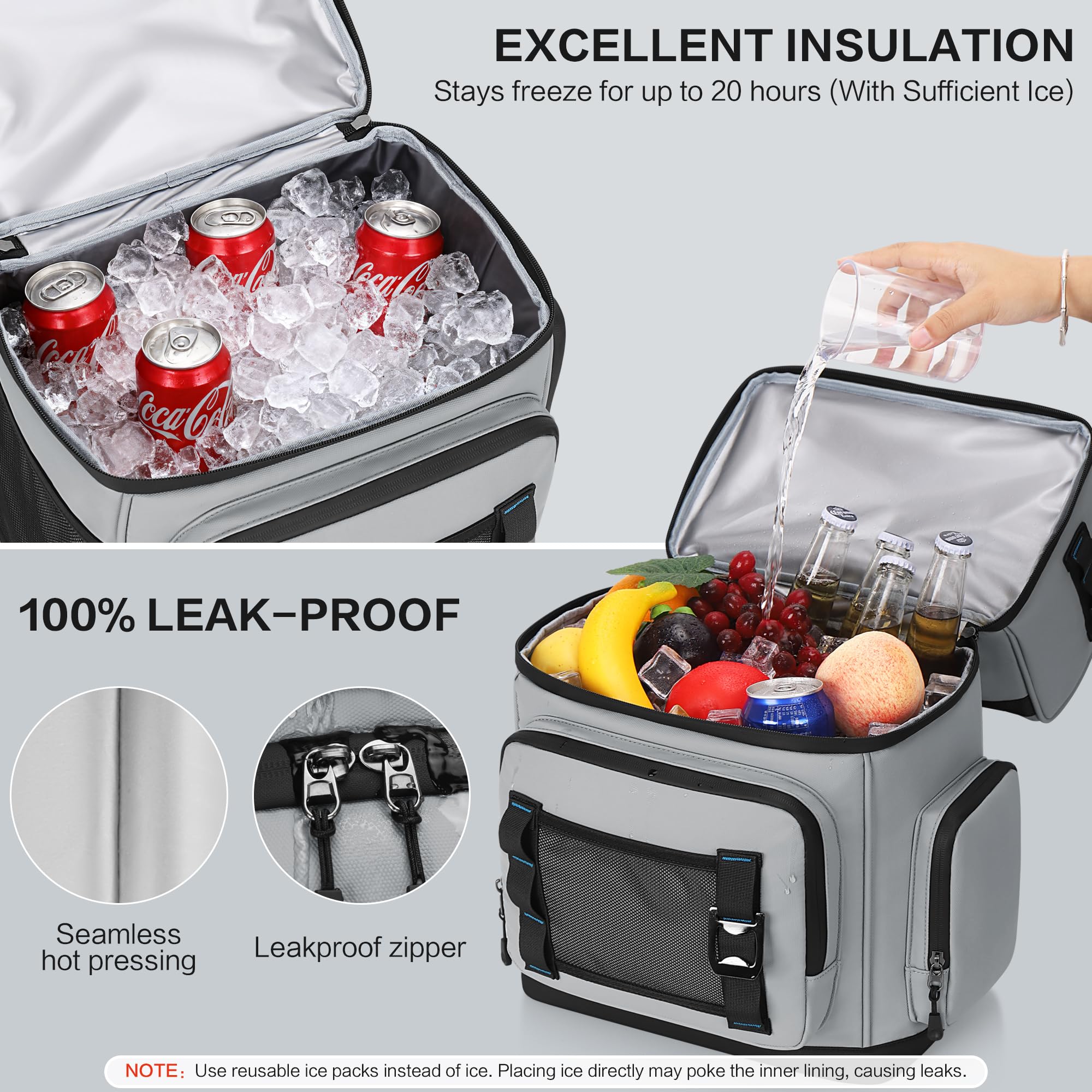 Mochila Nevera Isotermica Grande, Doble Capa Impermeable Mochila Termica, Bolsa Picnic A Prueba de Fugas