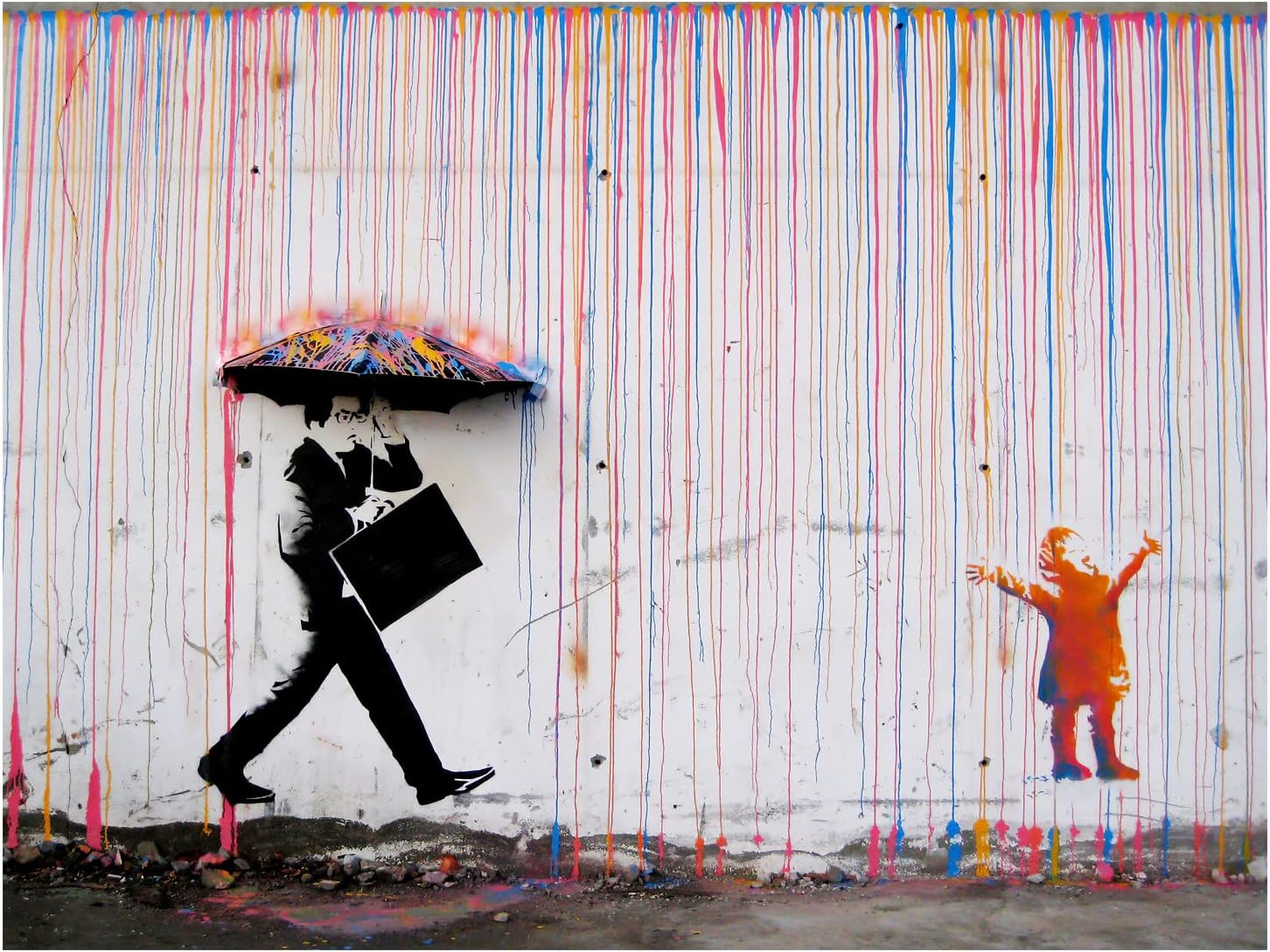 123 Life Banksy Canvas Wall Art - Colorful Rain Graffiti Street Wall Decor - Abstract Print Poster No Frame - Bansky Pop Art Picture for Bedroom (12x16in/30x40cm)