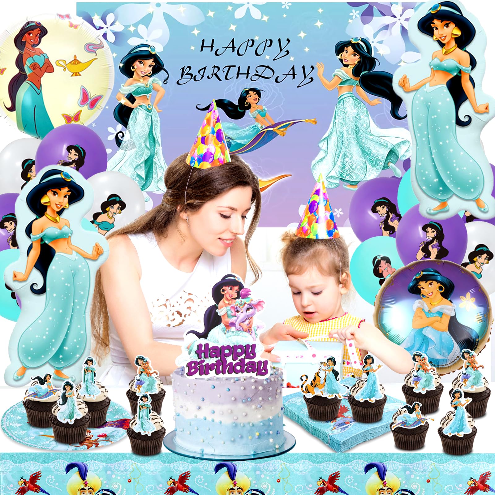 Decorazioni Jasmine Compleanno, Jasmine Stoviglie, Piatti Tovaglioli Di Carta, Principessa Cake Topper, Deco Striscione, Sfondo Compleanno, Decorazioni Festa