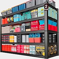 Vista 18 de Estantería de garaje resistente de 65 pulgadas de ancho, estantes de almacenamiento profundos de 6 niveles, estantes de garaje de metal negro