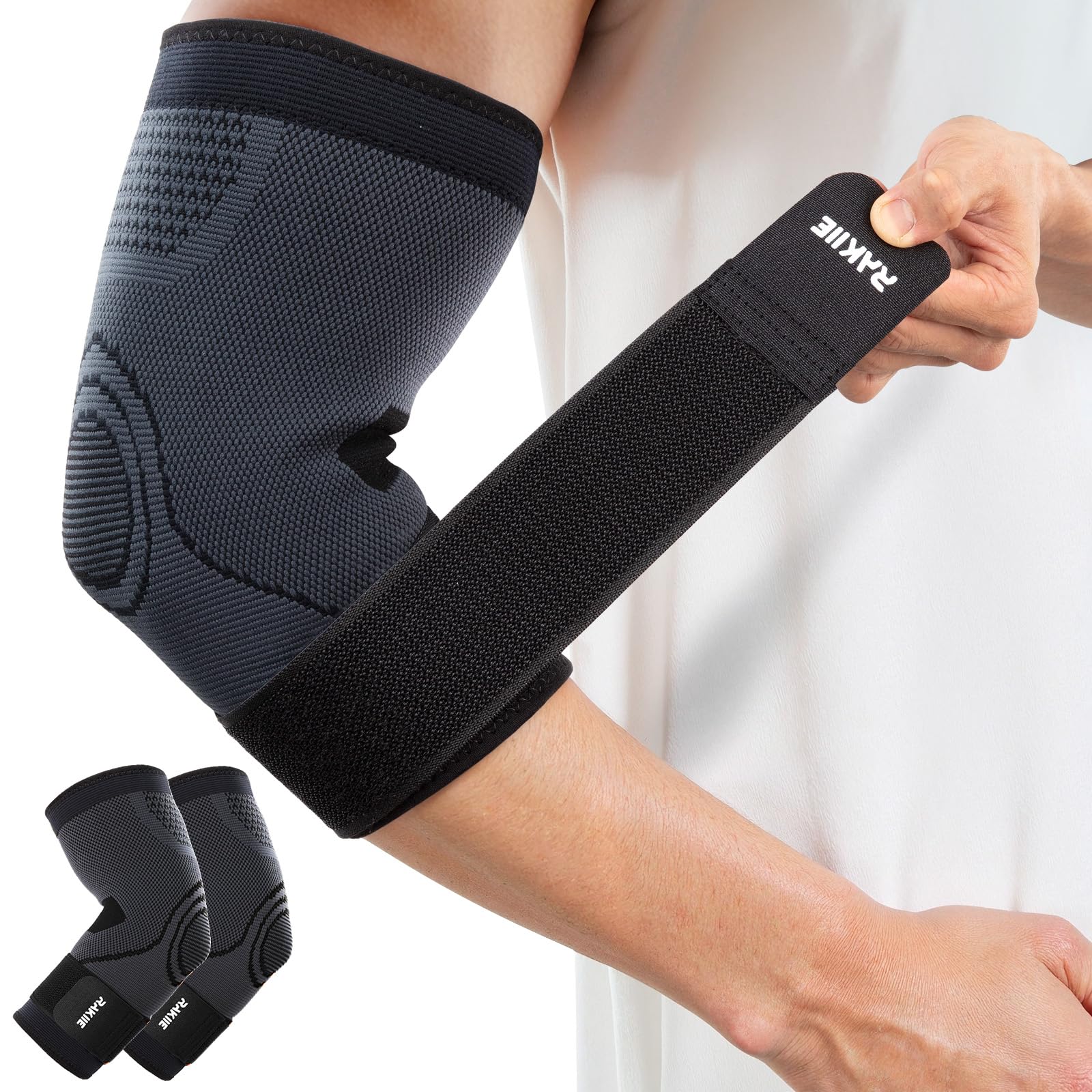 Tutore Per Gomito A Compressione HENKi - 2 Pezzi, Per Epicondilite E Tendinite, Uomo/Donna, Taglie XS-XL (Nero, L)