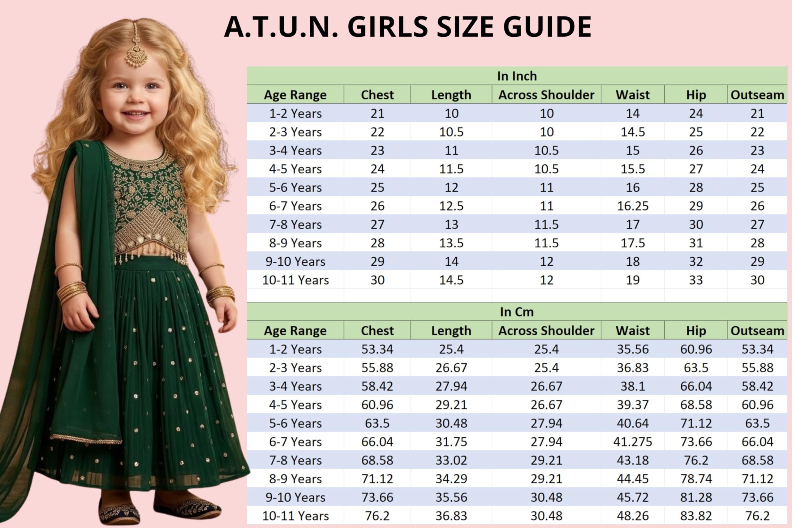 A.T.U.N. (ALL THINGS UBER NICE) Zardozi 3-częściowy zestaw Lehenga z haftem nicią Dupatta i pikowanym topem Choli dla dziewczynek | Designerski świąteczny strój etniczny