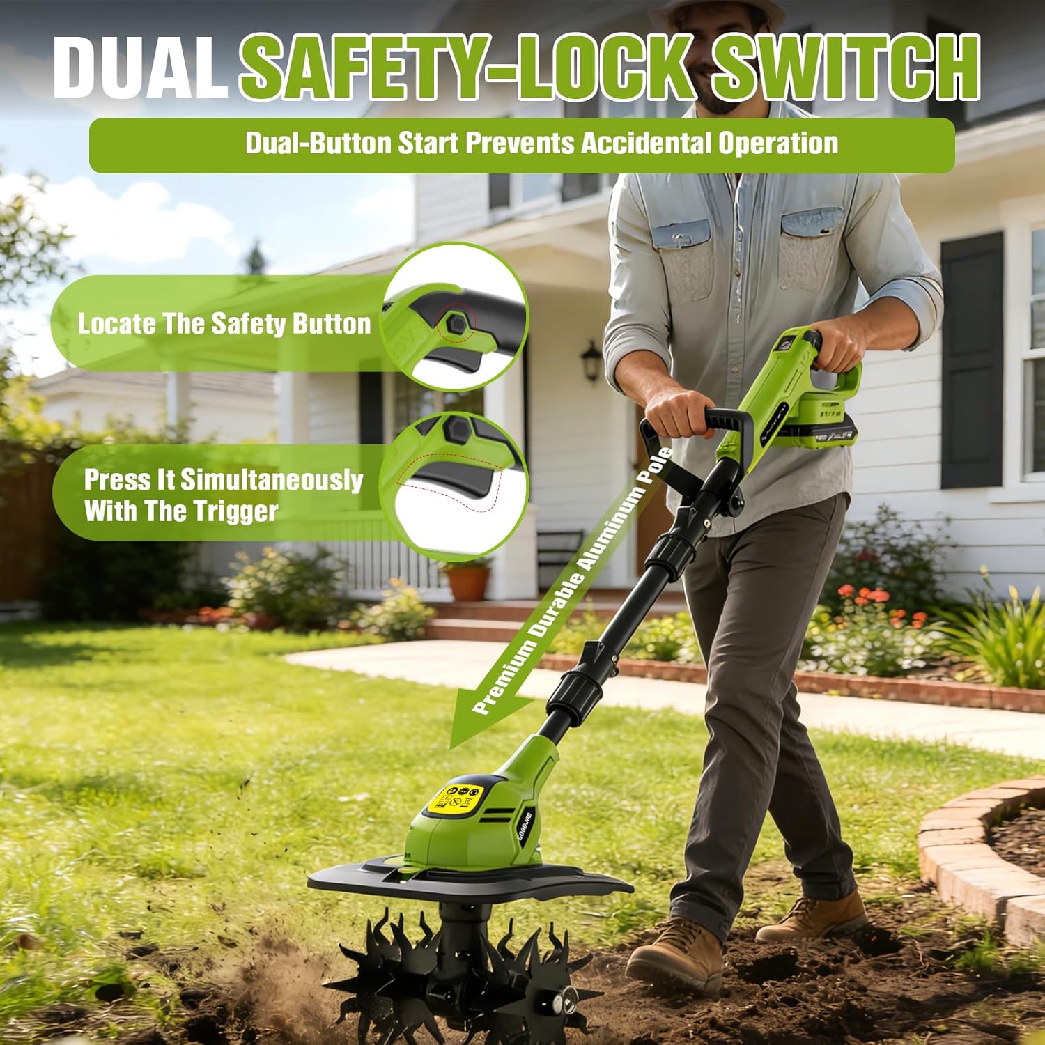 Electric Tiller Cultivator for Gardening, 360RPM Cordless Tiller with 48 Steel Tines, 9 Inch Tilling Width, 20V Battery Powered Garden Cultivator, Small Garden Tiller for Soil with 2 * 2.0Ah Batteries