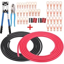 8 Gauge UL1015 Battery Power Tinned Oxygen Free Copper OFC Welding Cable 20FT and Battery Cable Wire Lug Crimping Tool for AWG 8-1/0 terminals with Cable Cutter