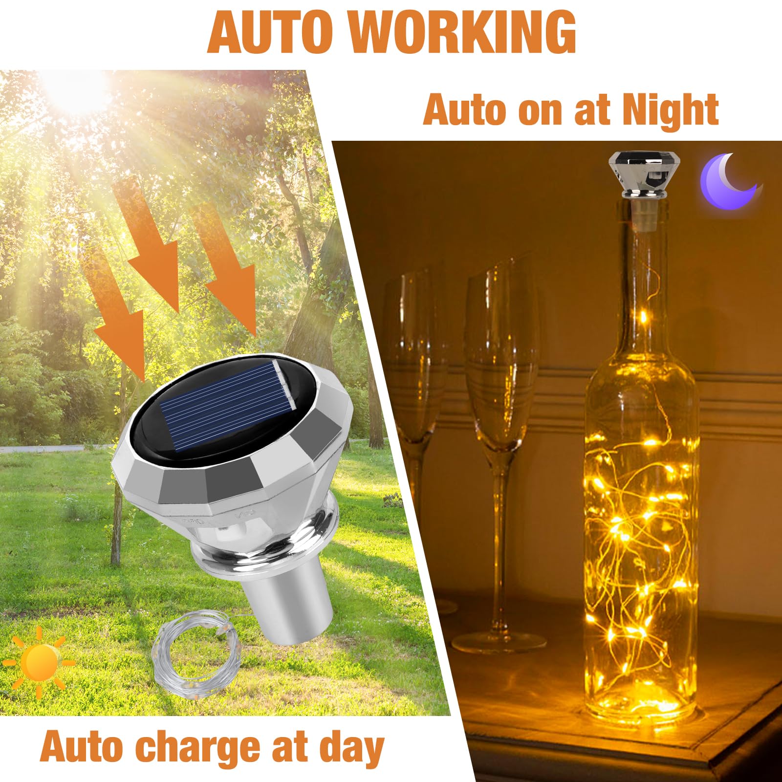 8 Stück Solar Flaschen Licht, Solar LED Flaschenlichter, 2M 20LED Flaschenlichterkette Korken, Außen LED Korken Weinflasche Lichtkette für Flasche DIY, Party, Garten, Hochzeit Deko(Warmweiß)