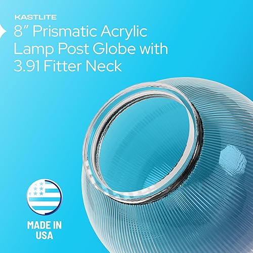 Miniatura 6 de KastLite Globo de poste de lámpara de acrílico prismático transparente de 8 pulgadas  Textura prismática con cuello de ajuste de 3.91 pulgadas