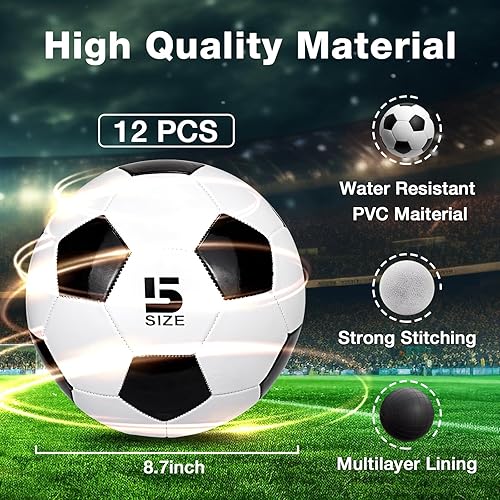 Miniatura 3 de MENOLY 12 pelotas de fútbol a granel con 12 bombas Drastring Mochilas bolsas de red, pelotas de fútbol desinfladas, tamaño 5 para entrenamiento