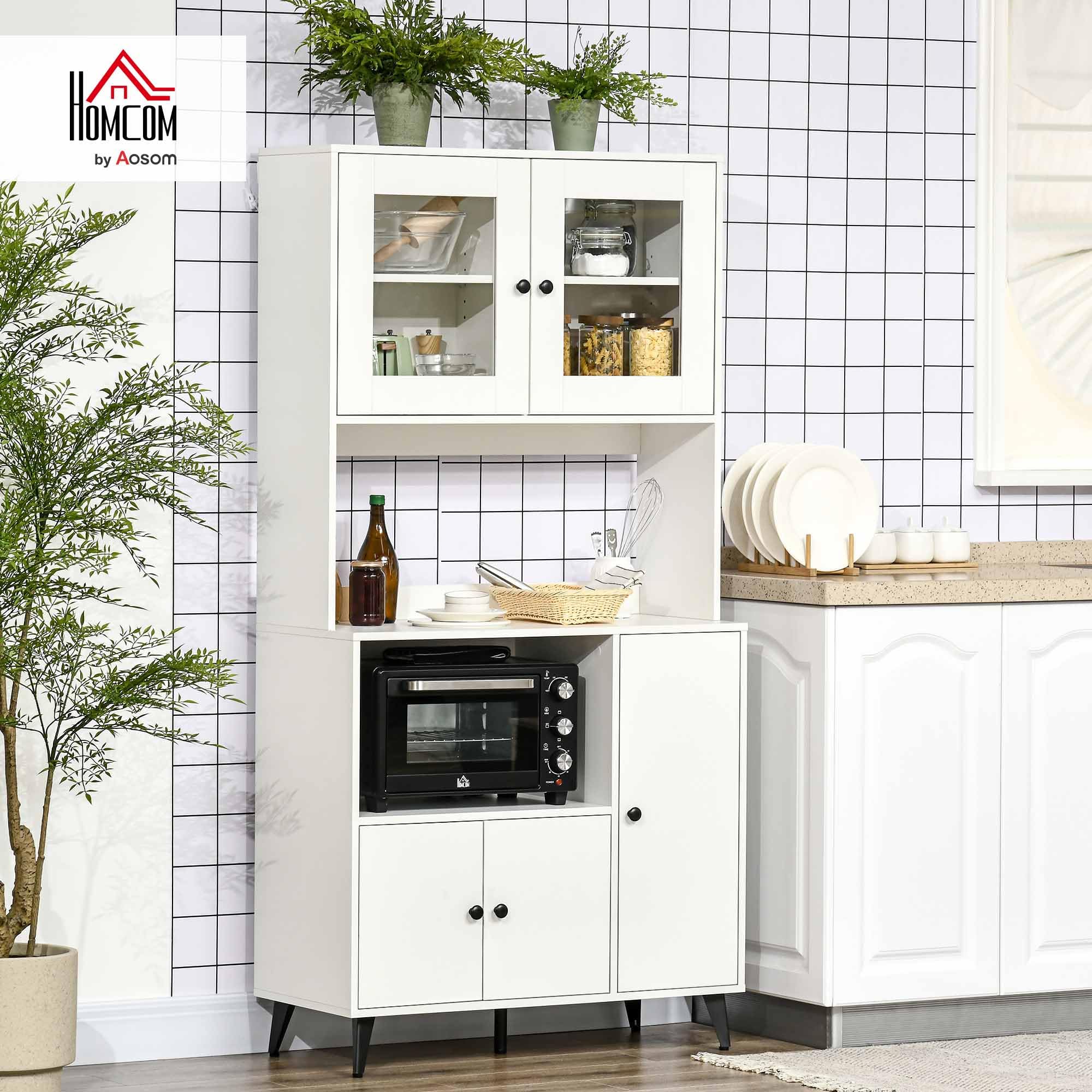 HOMCOM Mobile da cucina a 3 ante per microonde, 90x40x180cm, Bianco