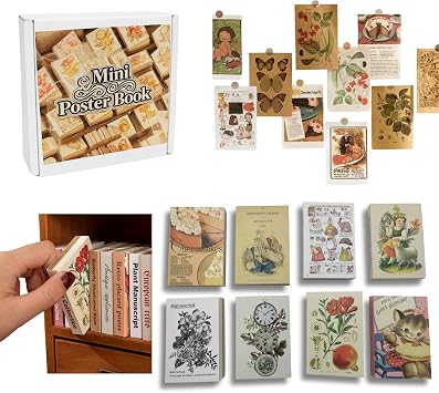 VDFZHL Mini Books DIY Crafts Miniature Books with Washi Stickers, Scrapbook Sticker Pages Non-Adhesive, 8 Themes 640 Mini Illustrations, Cuttable Pages, Dollhouse Decor, Miniature Lover Gifts