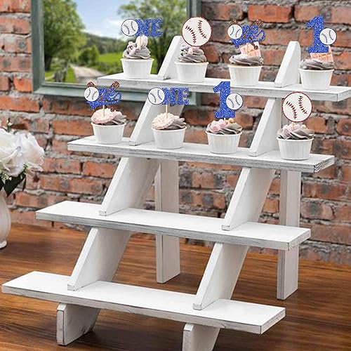 Miniatura 5 de Rsstarxi Paquete de 24 adornos para cupcakes de béisbol con purpurina para primer cumpleaños, decoración para cupcakes, temática deportiva, baby