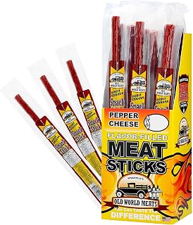 Old World Meats Meat Sticks, 110 Calories, Keto, Low Carb, 1g Sugar, Fuelings, 20 Pack 1 ounce sticks (Pepper Cheese)