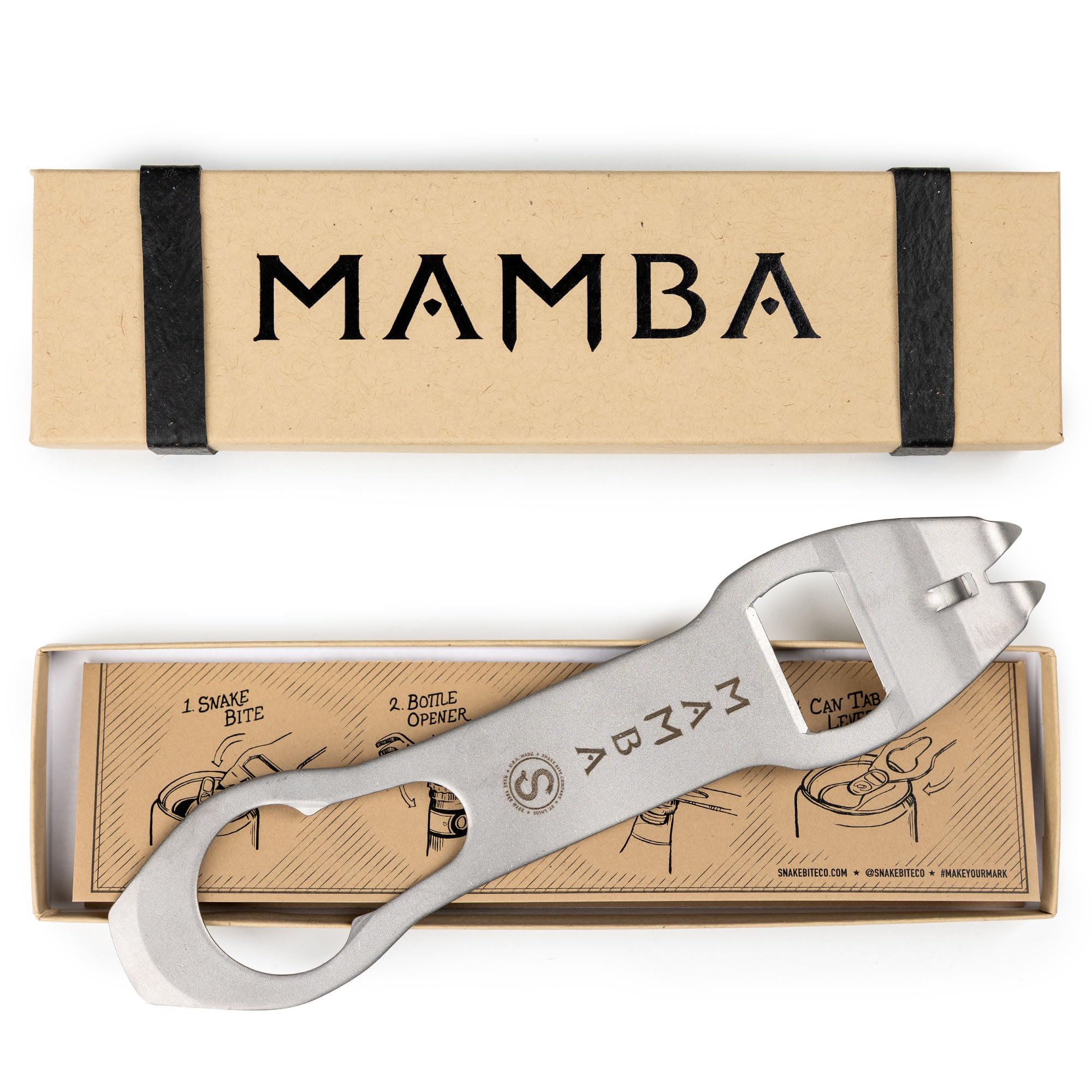 The Mamba - Abridor de botellas y herramienta de camarero – Llave de barra de acero inoxidable patentada 100% hecha en Estados Unidos – Abridor de botellas plano para camareros, removedor de boquilla
