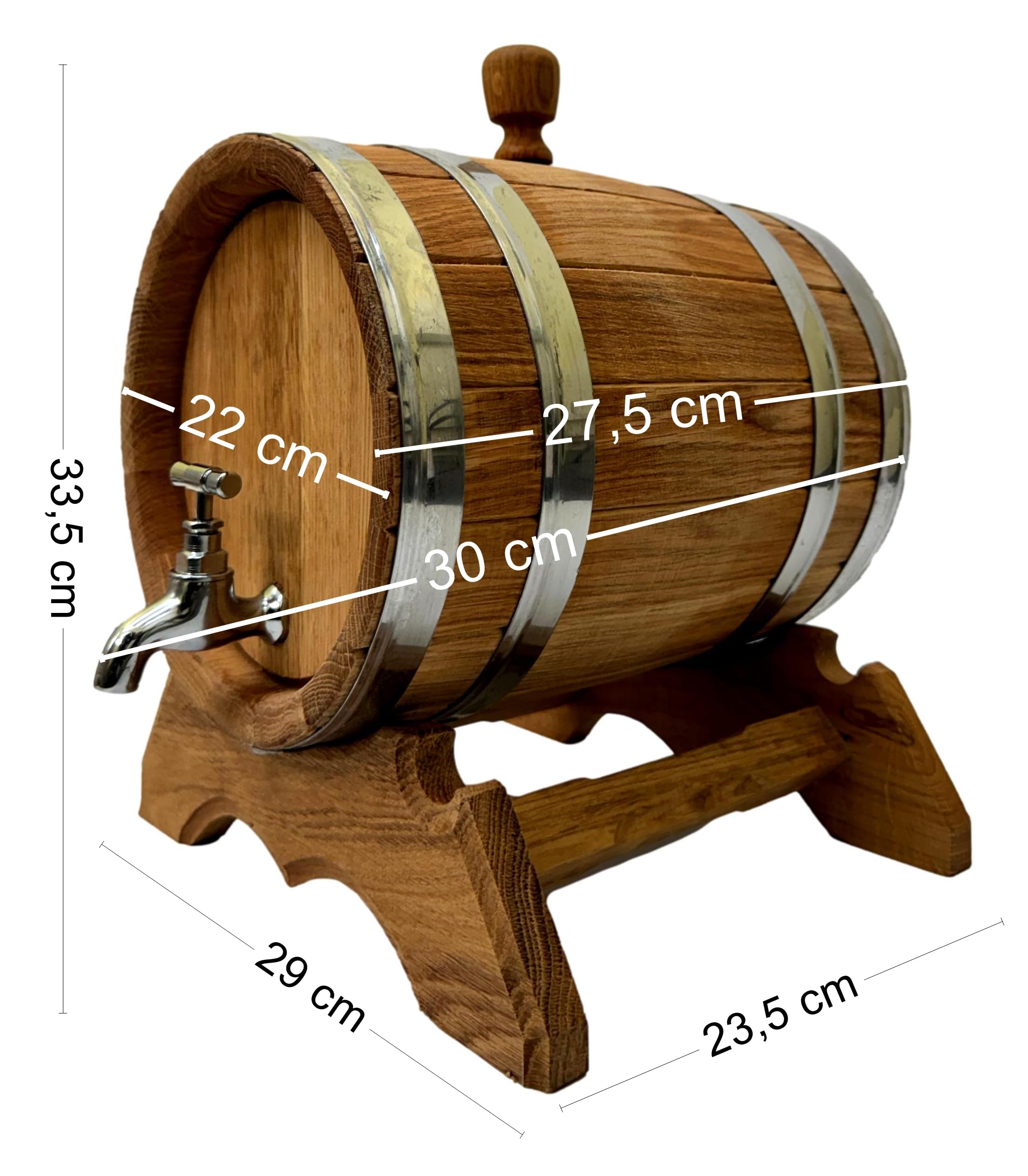 Wooden World - Barril de madera de roble con grifo sobre soporte - Barril para vino, whisky, brandy - 6 litros