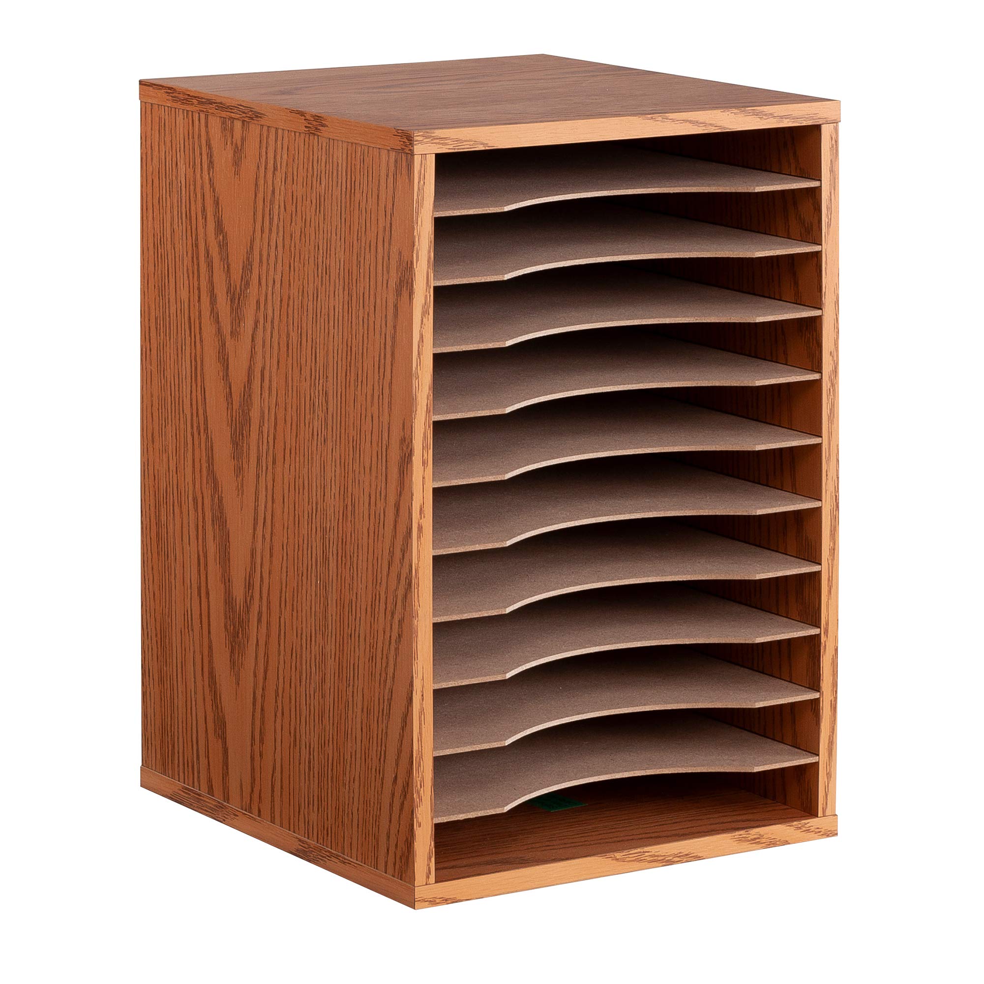 Photo 1 of Safco Products Vertical Desktop Sorter, 11 Compartment 9419MO, Medium Oak, Letter-Size Shelves, Durable Laminate Finish, 10-3/4 W x 12 D x 16 H in