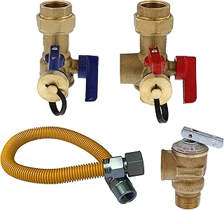 3/4” SWT Tankless Water Heater Valve Service Kit with Pressure Relief Valve and Gas Connector