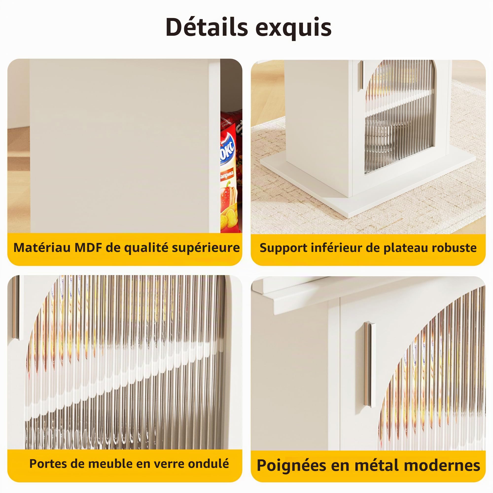 Zepneiy Table à Manger escamotable (140 x 80 x 76 cm) avec Rangement, Table de Cuisine Peu encombrante, Table à Manger avec Porte en Verre Transparent, Blanc