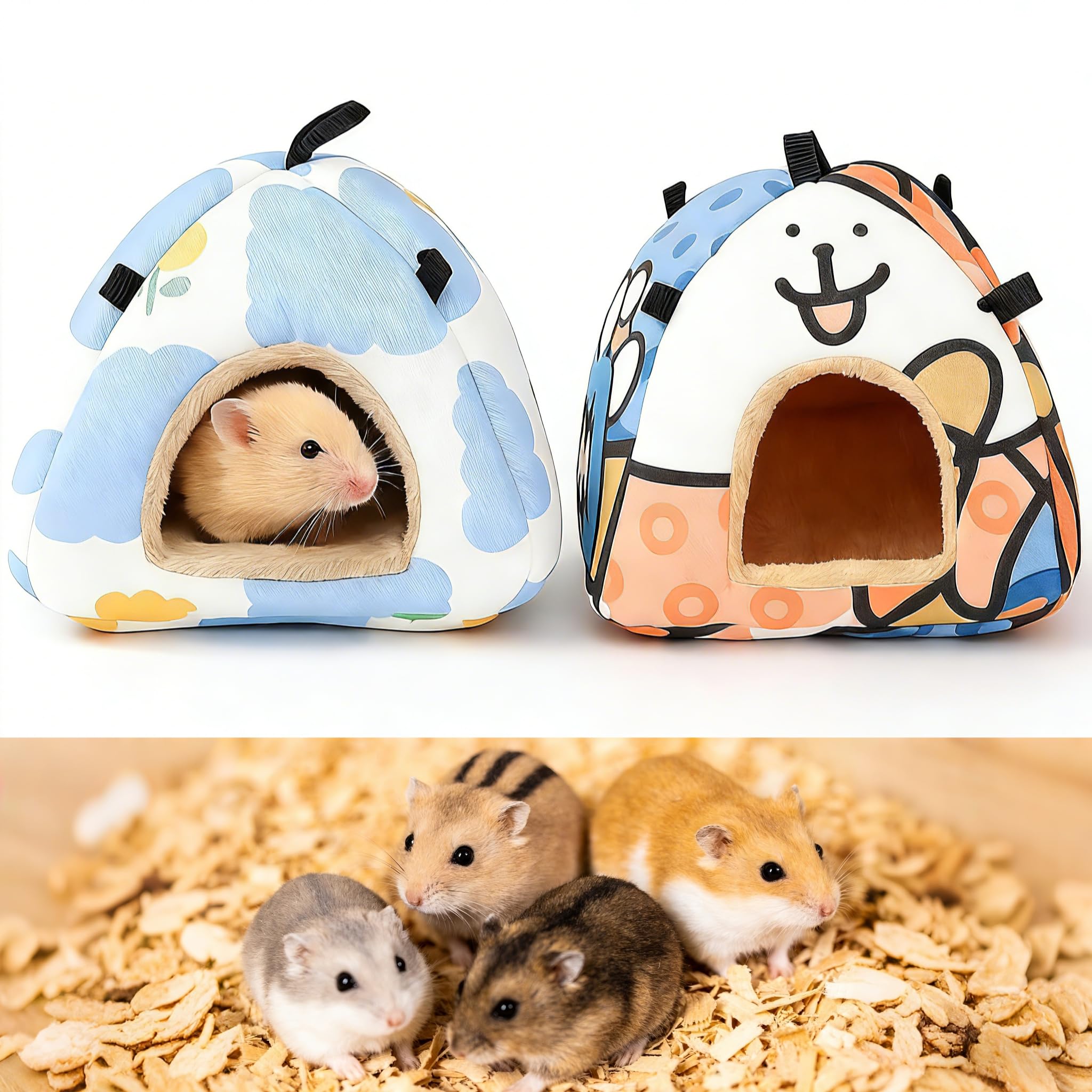 PERSENTU 2 Pcs Guinea Pig & Hamster Bed House Hideout, Warm Washable Small Animal Cage Accessories for Hamsters, Gerbils, Mice