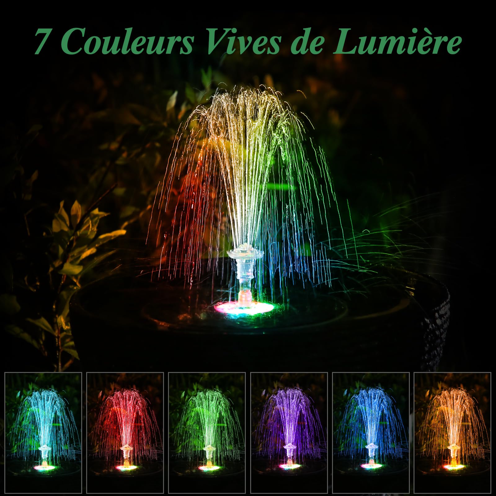 AISITIN Fontaine Solaire LED 6,5 W avec Télécommande